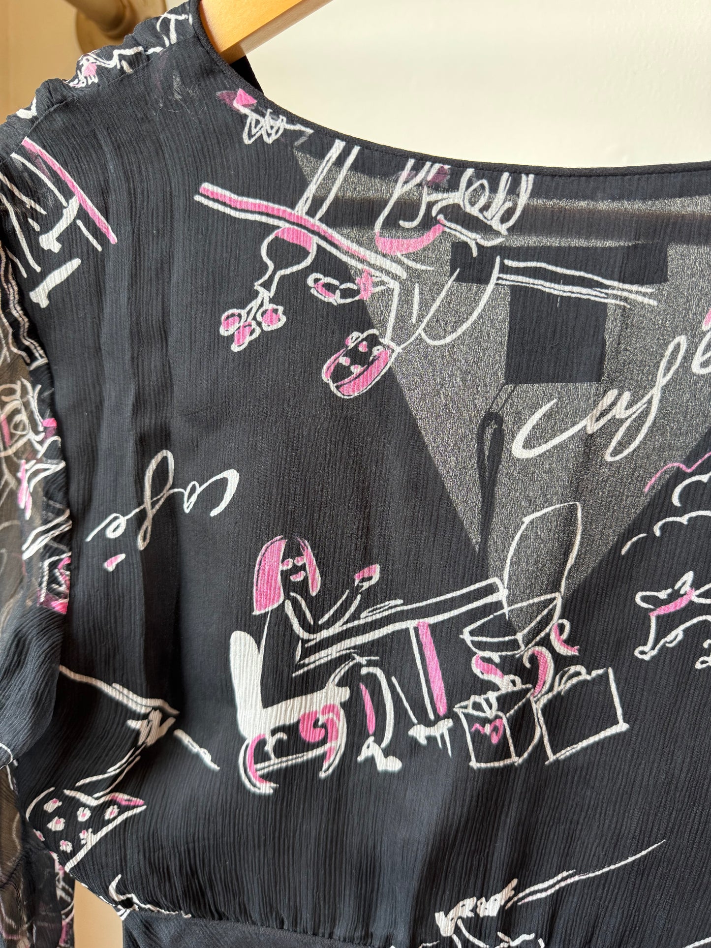 Sheer Sequin Novelty Print Top
