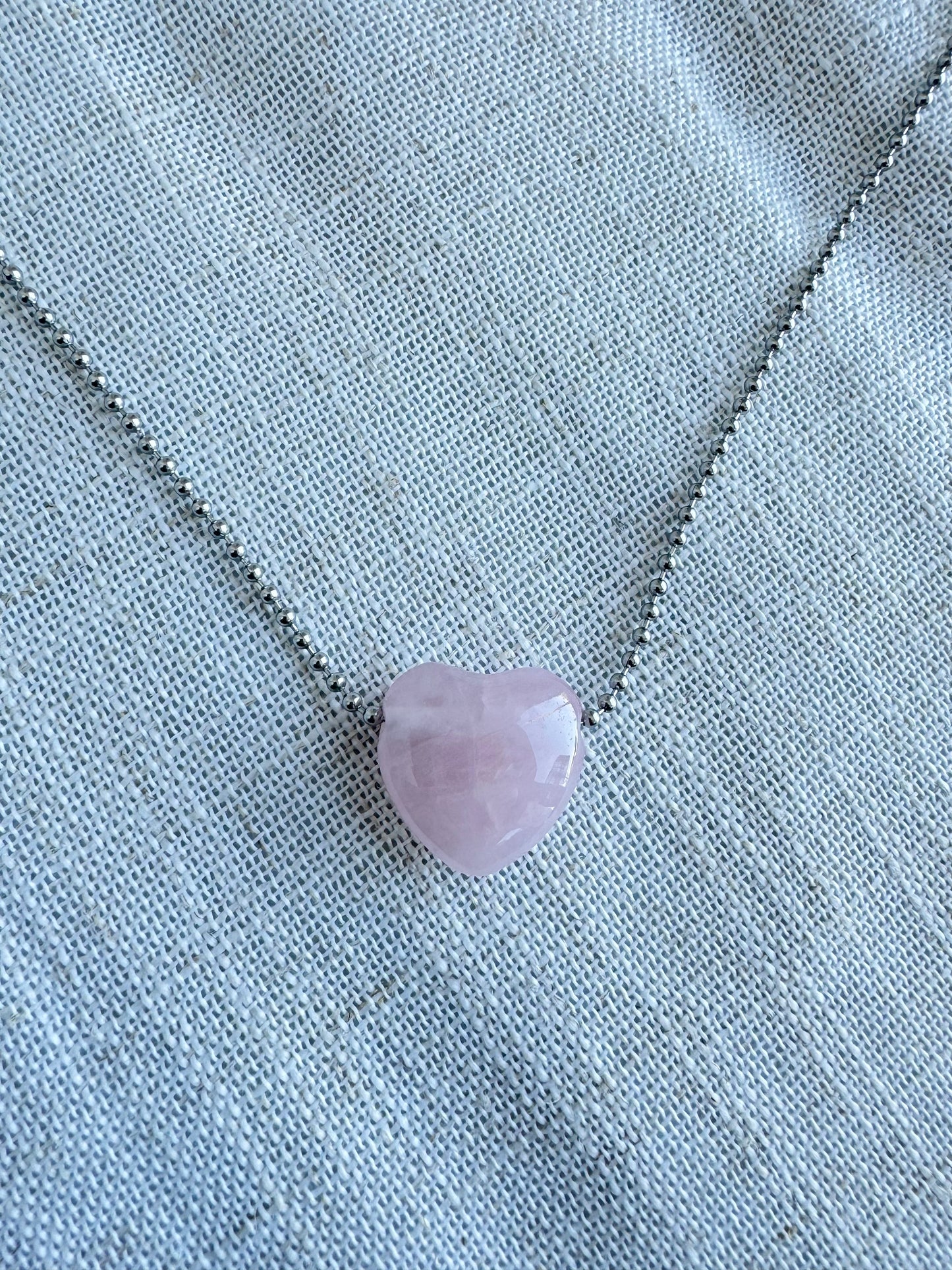 Rose Quartz Heart Ball Chain Necklace