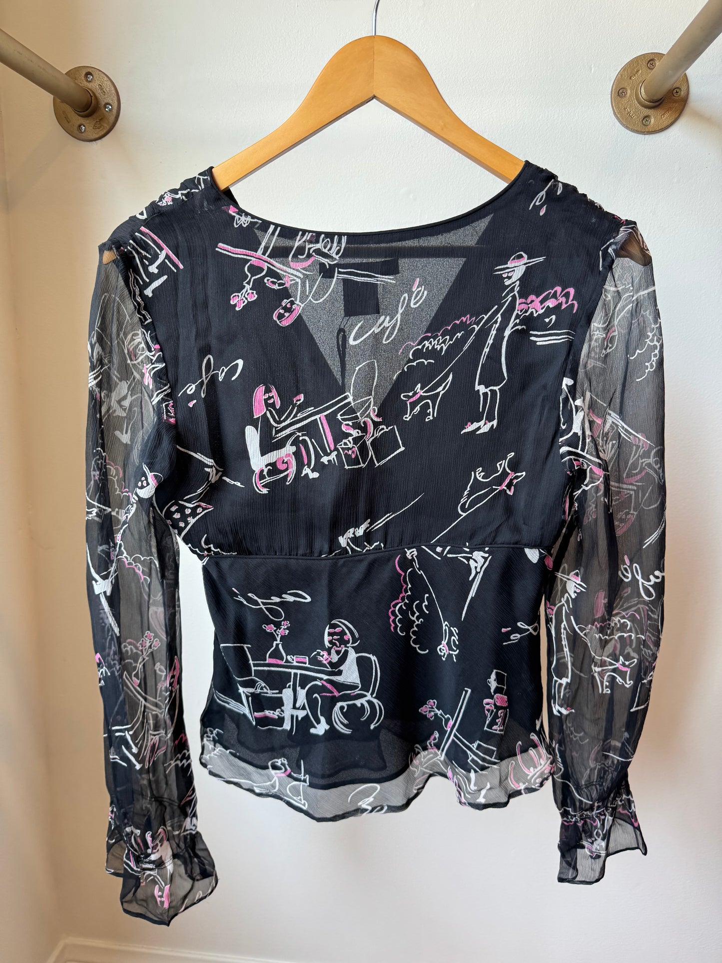 Sheer Sequin Novelty Print Top
