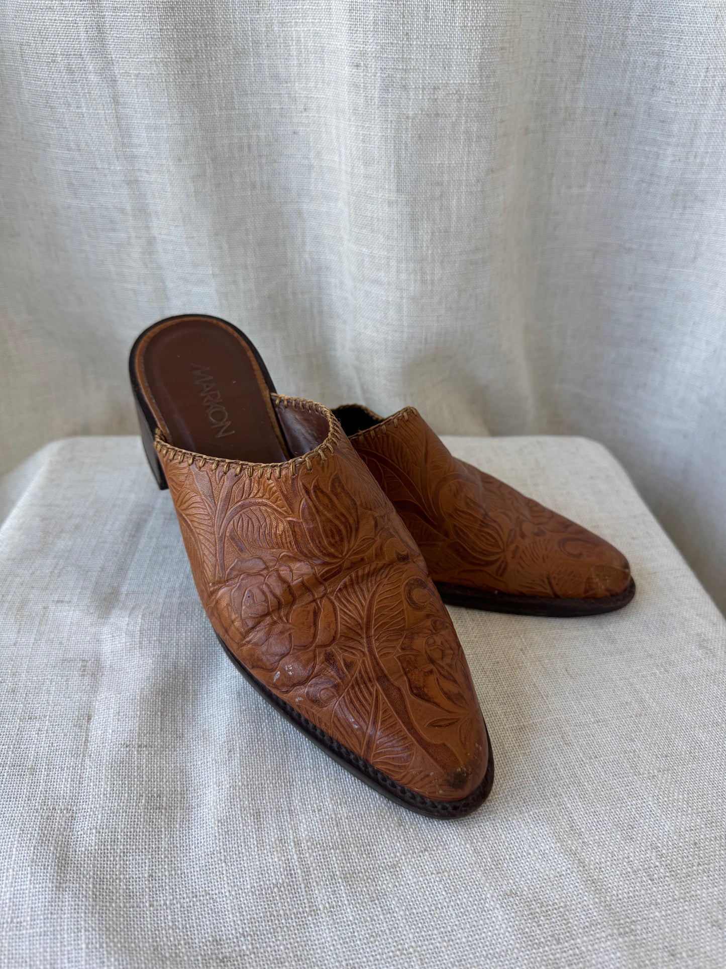 Tooled Leather Mules