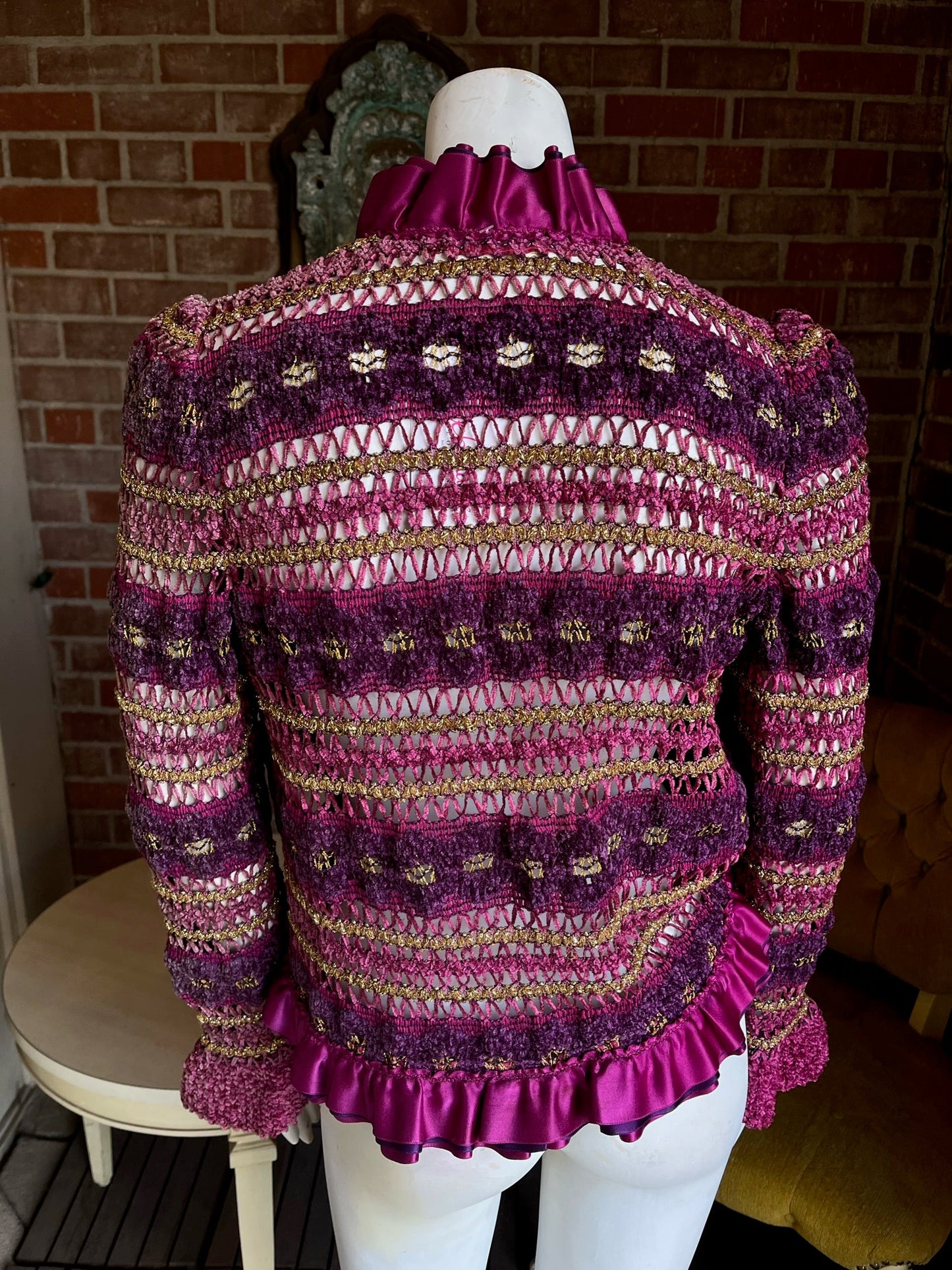 1970s Violet Gold Crochet Cardigan