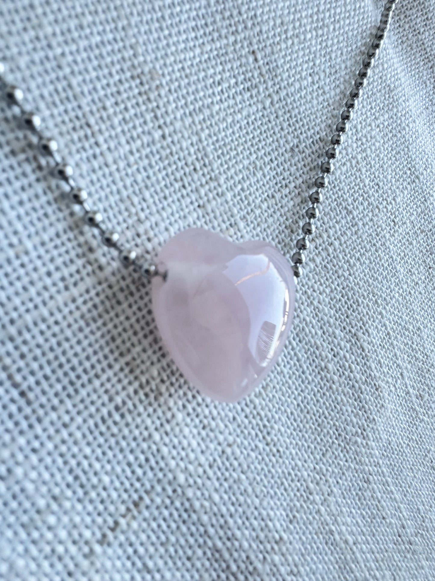 Rose Quartz Heart Ball Chain Necklace