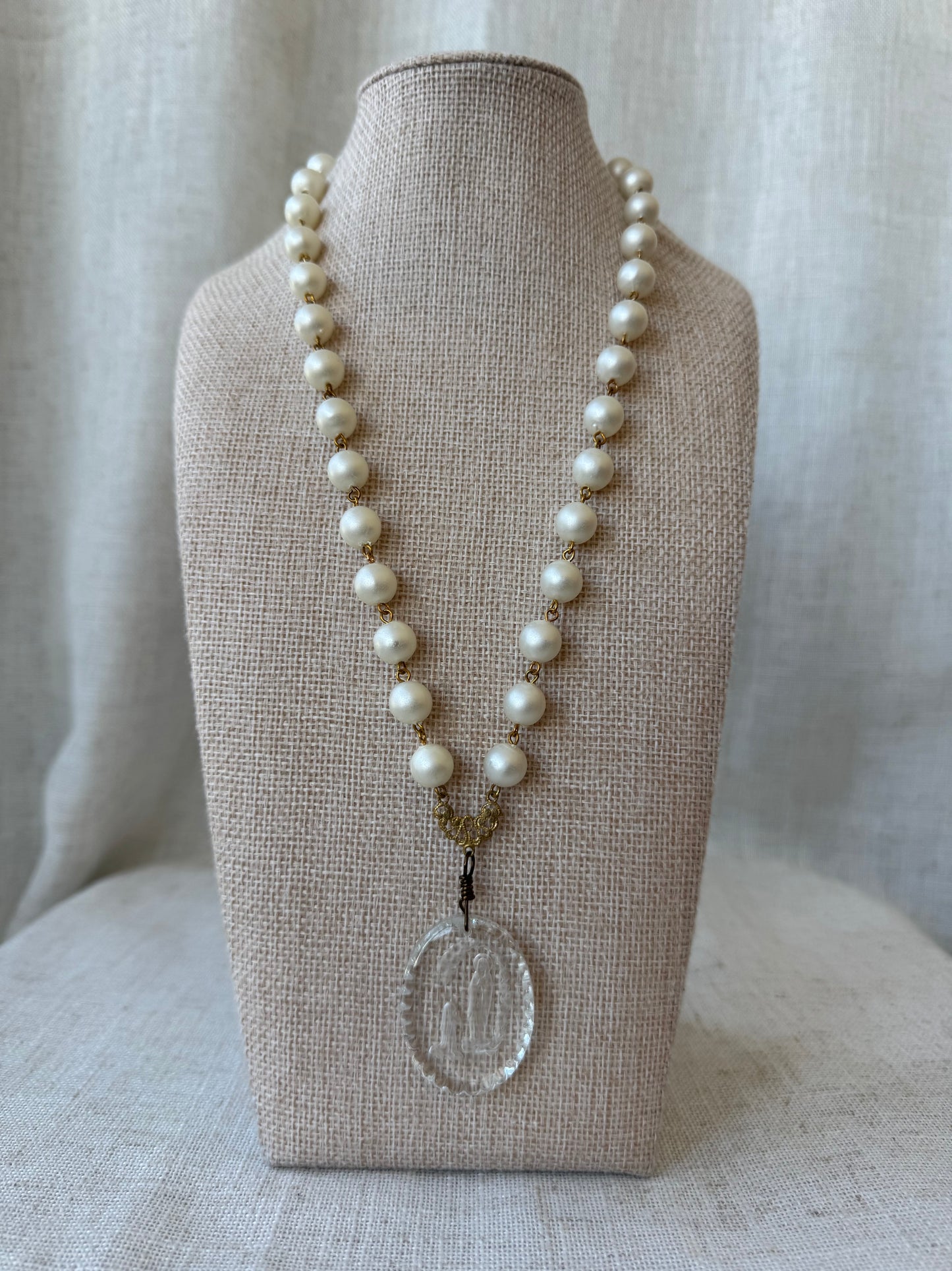Our Lady Lourdes Faux Pearl Necklace