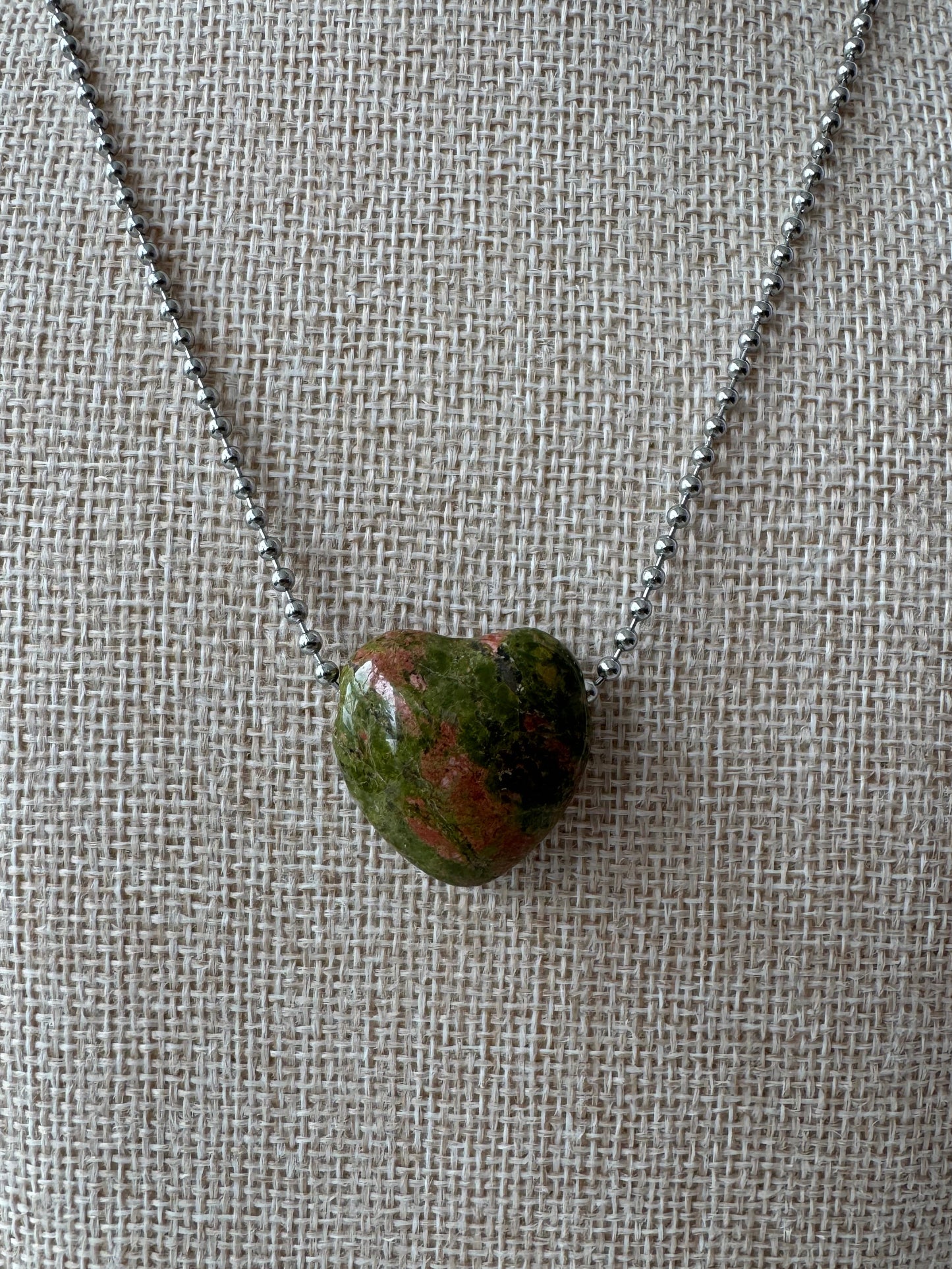 Unakite Green Heart Necklace