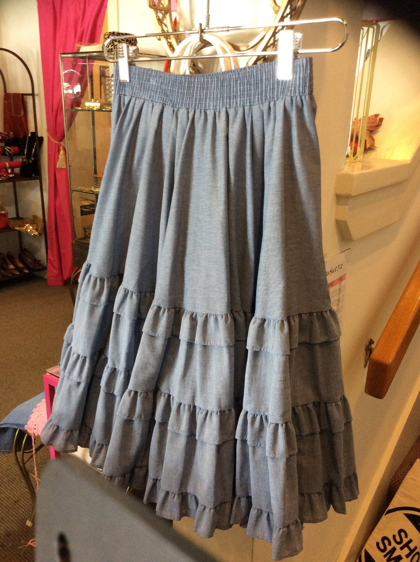 Chambray ruffled circle skirt