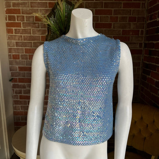 1960s Pastel Blue Sequined Knit Top