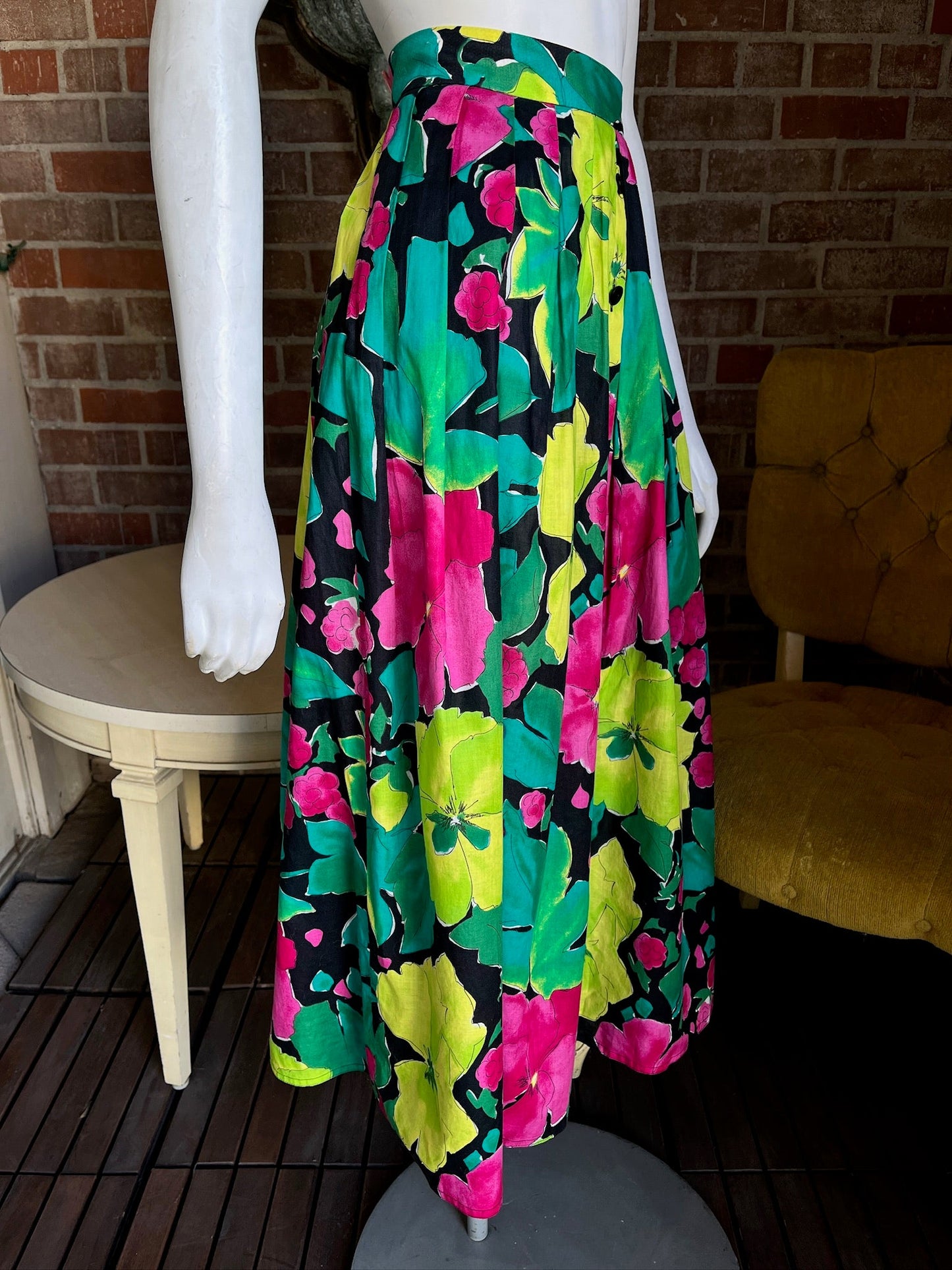 1980s Neon Floral Skirt By Jaeger