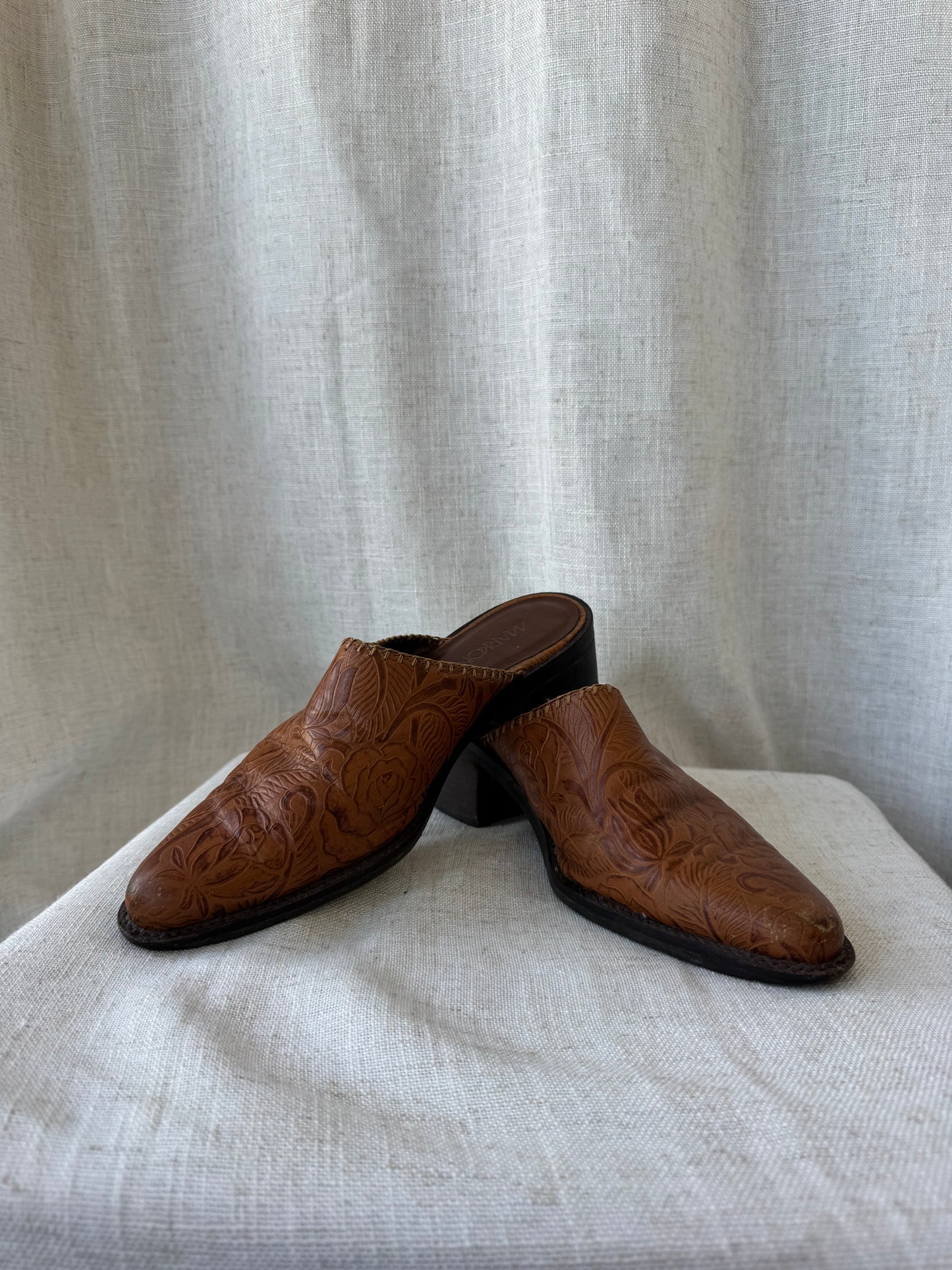 Tooled Leather Mules