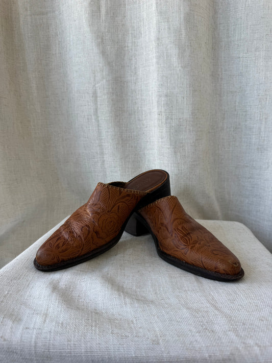 Tooled Leather Mules