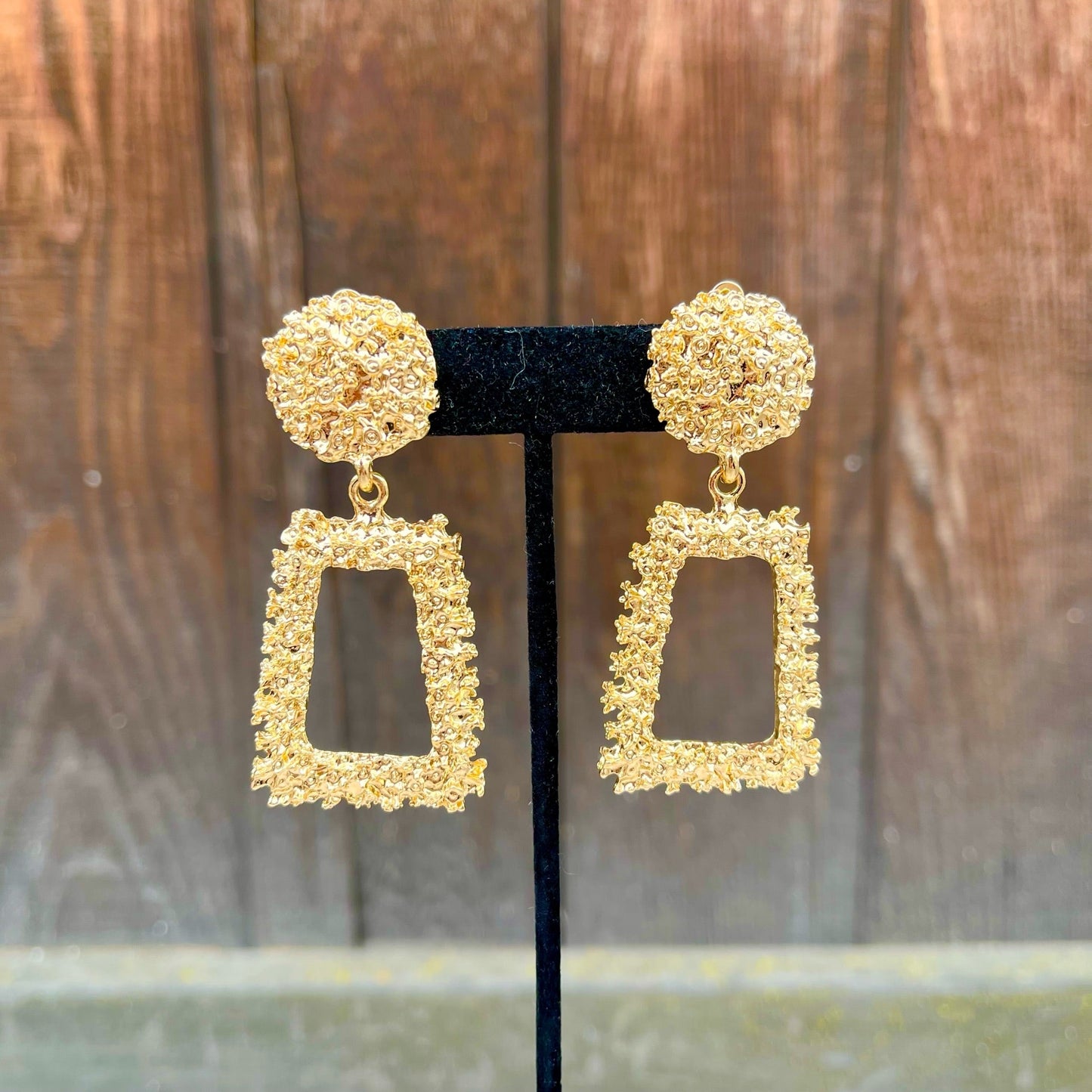 1980s Gold Nugget Door Knocker Earrings