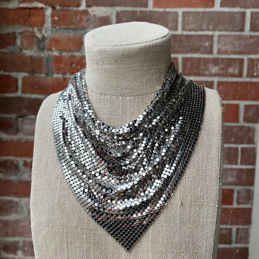 Mid Century Mesh Chainmail Bib Necklace