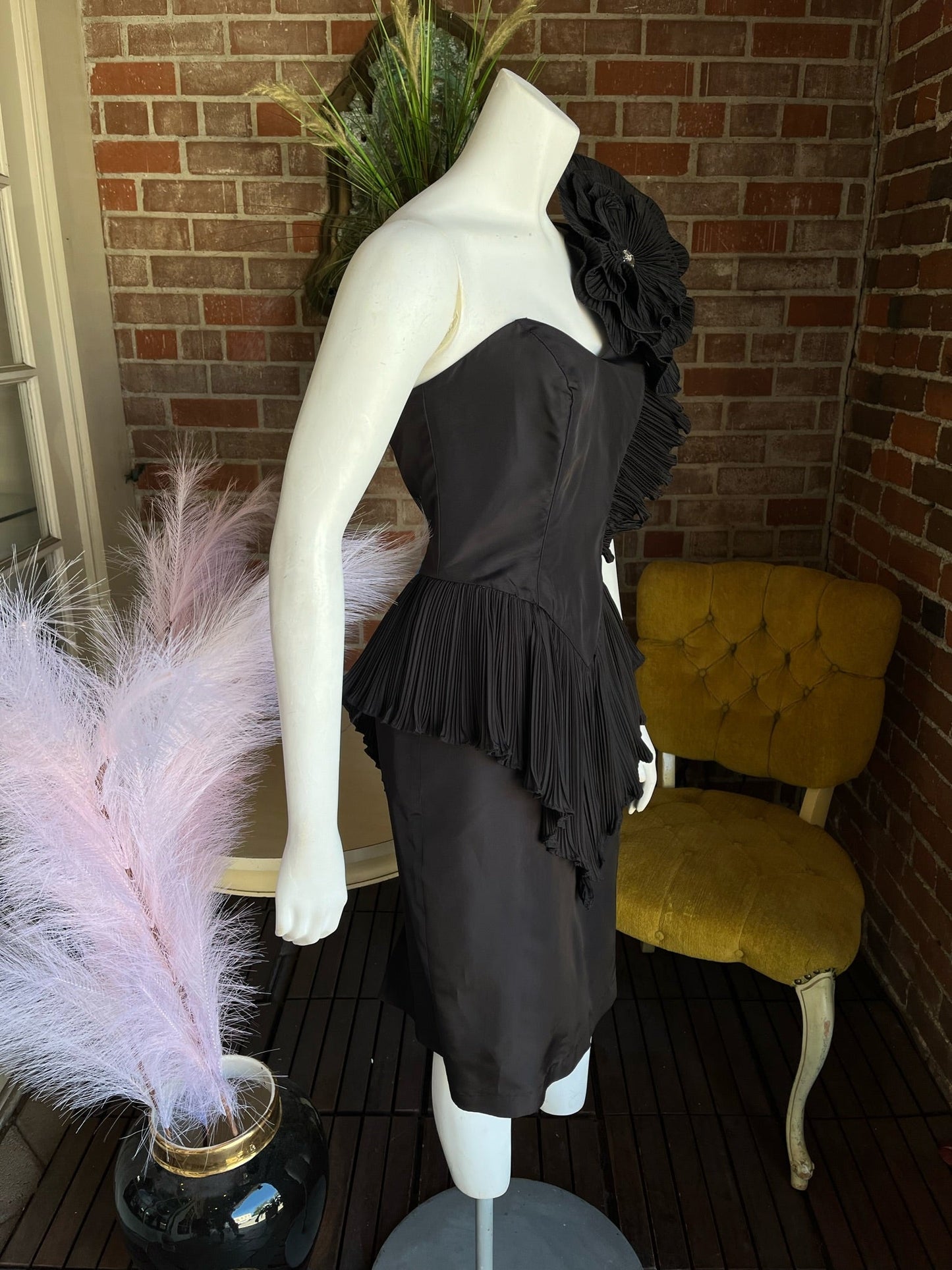 1980s Climax By David Howard One Shoulder Corsage Dress Deadstock