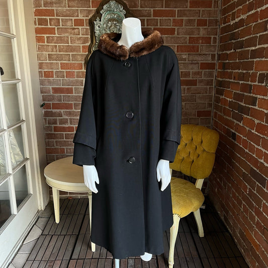 1950s Black Mink Collar Coat