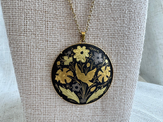 Vintage Black and Gold Bird Necklace