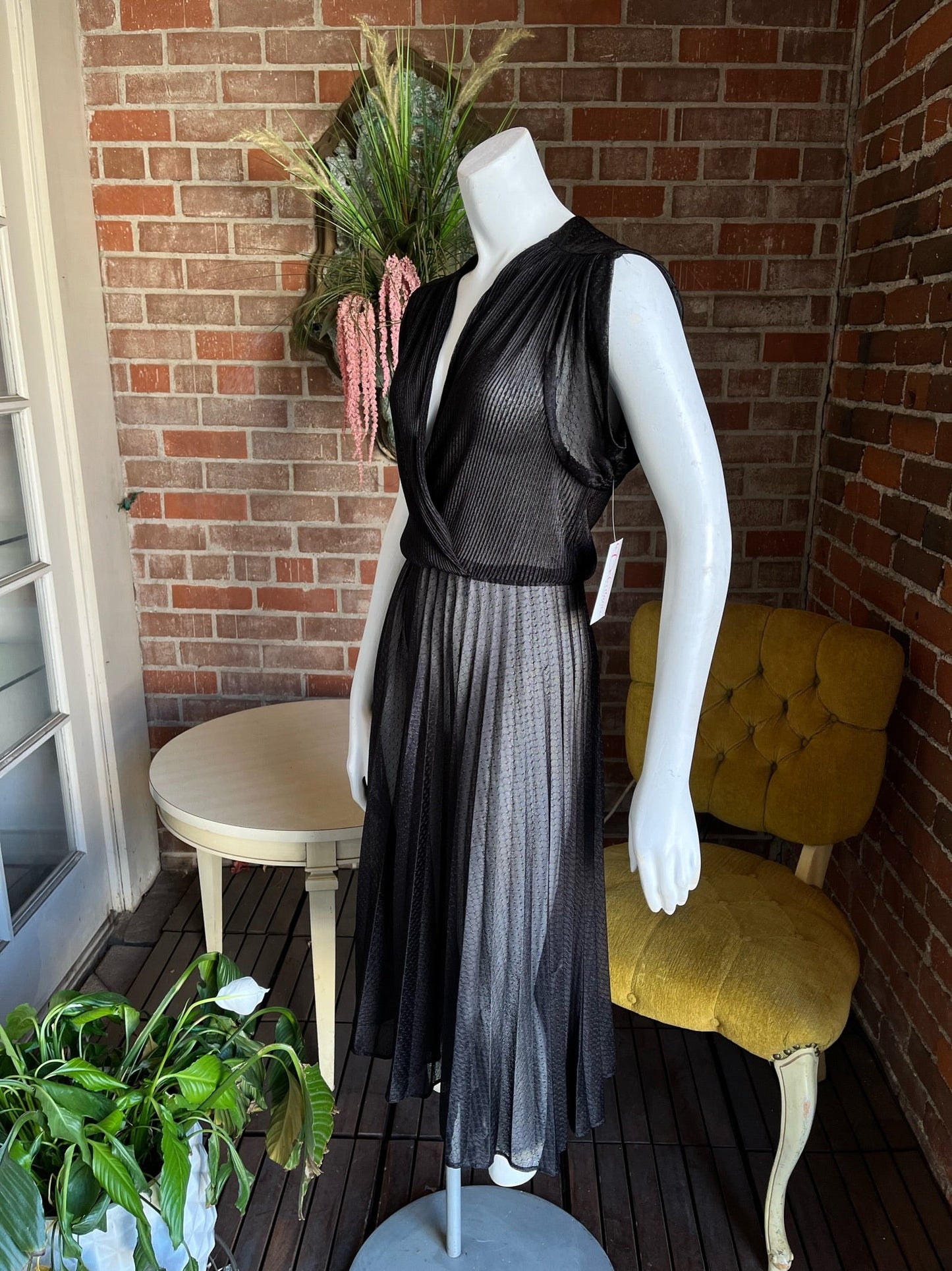 1980s Sheer Black Pleated Dress