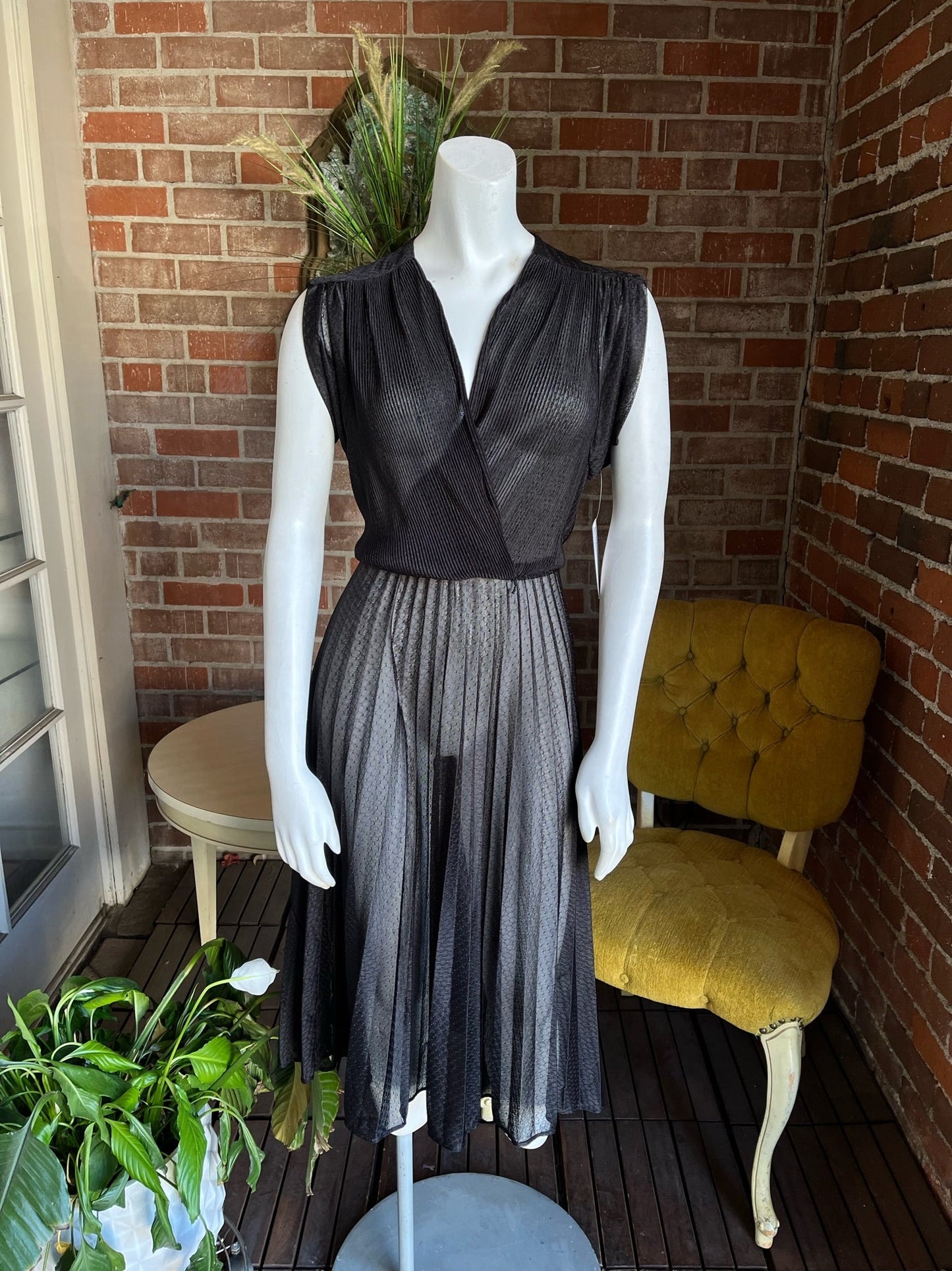 1980s Sheer Black Pleated Dress