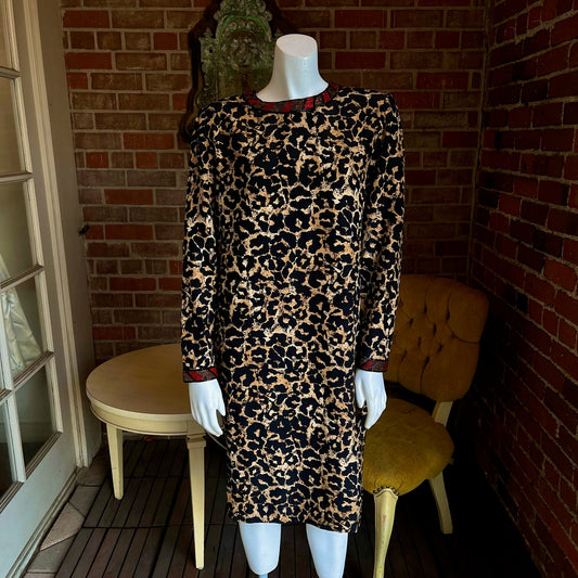 1980s Bill Blass Leopard Beaded Silk Dress