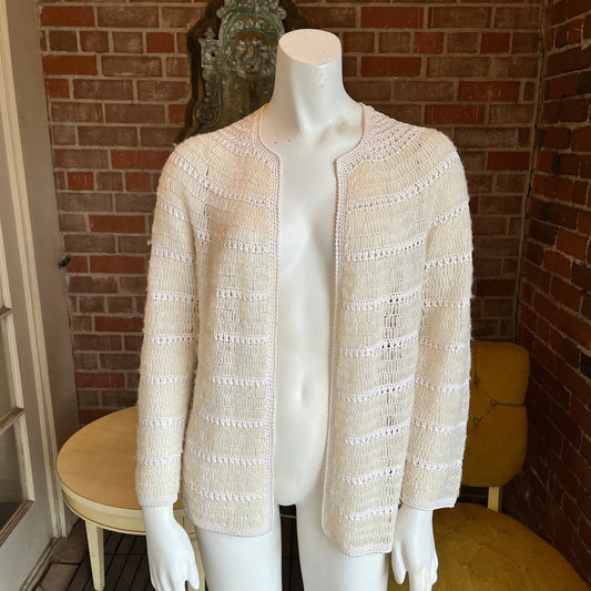 1960s Hand Knit Mohair & Crochet Cardigan