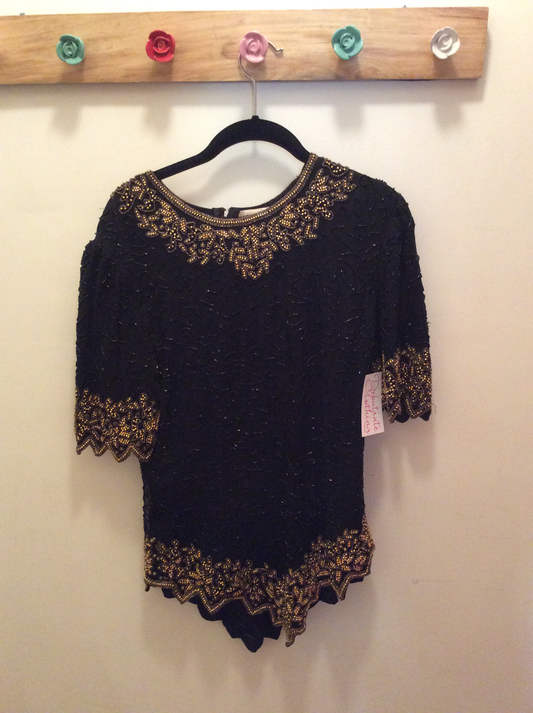 1980s Black & Gold Beaded Sequin