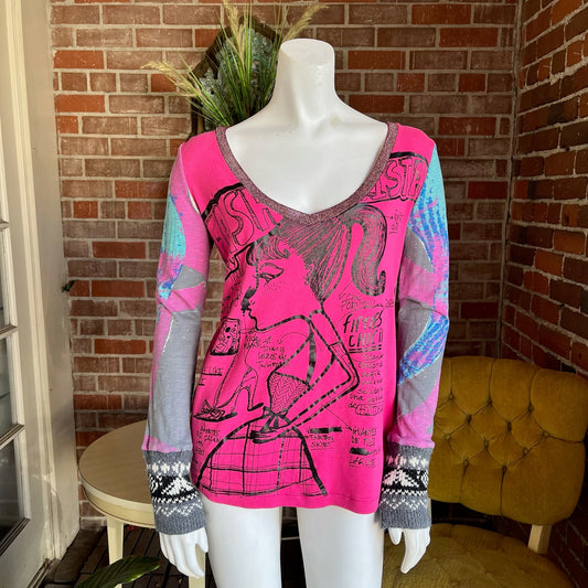 1990s Custo Barcelona Pink Long Sleeve Top