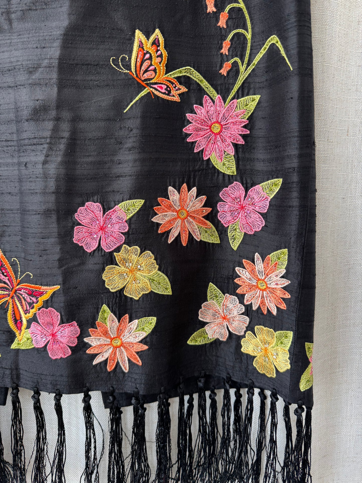 Embroidered Silk Fringe Skirt