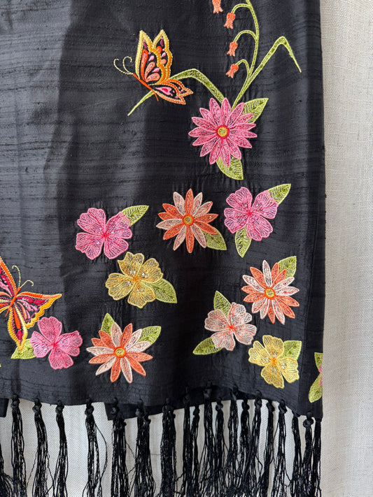 Embroidered Silk Fringe Skirt