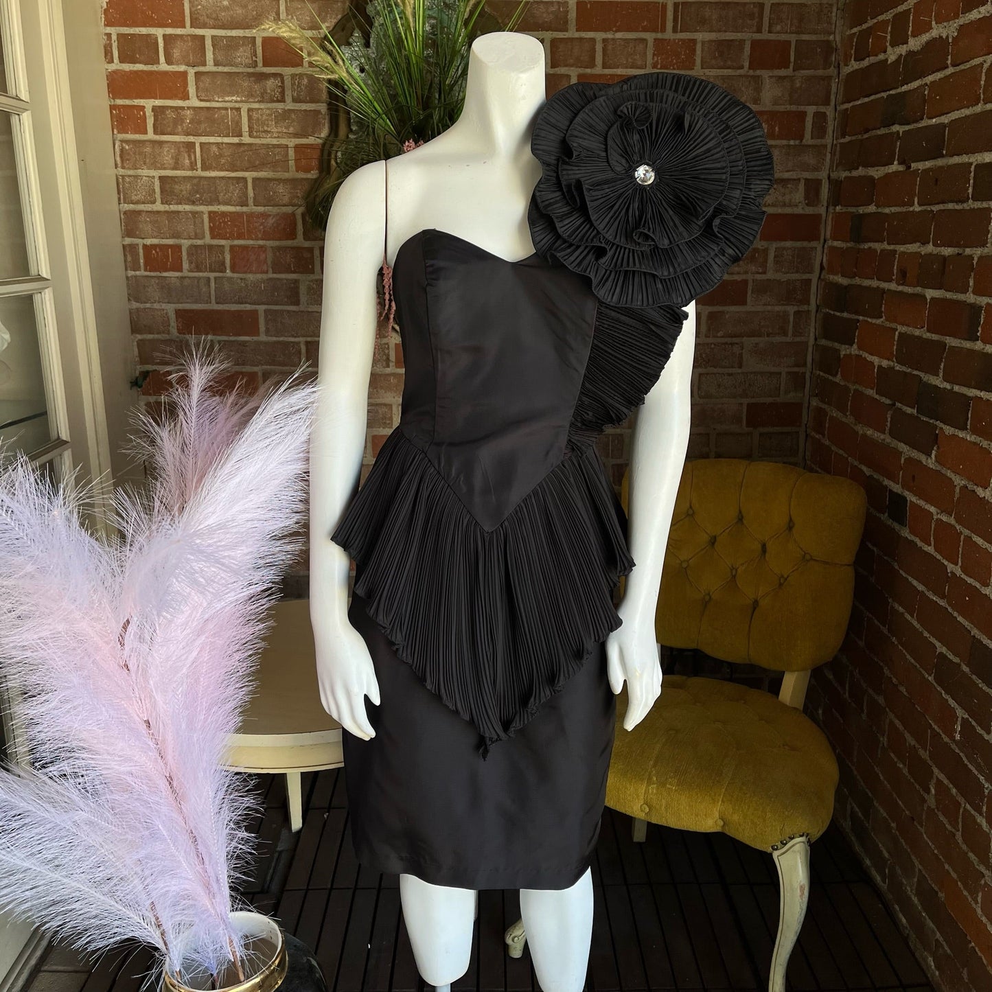 1980s Climax By David Howard One Shoulder Corsage Dress Deadstock