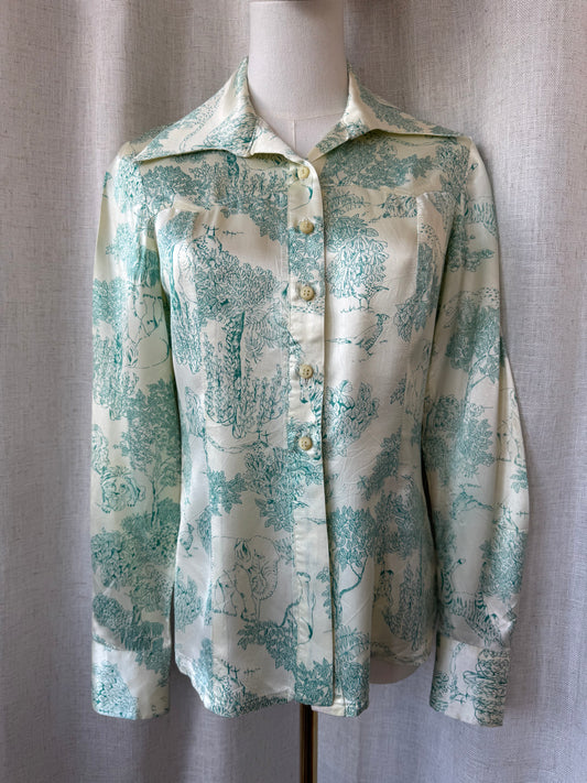 1970s Jungle Print Satin Top