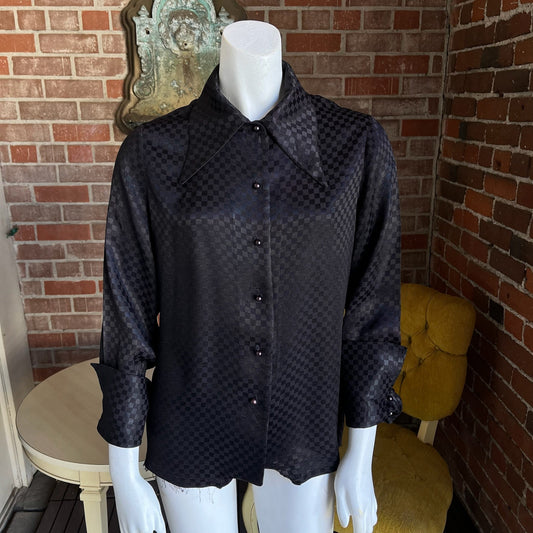 1970s Checkered Dagger Collar Top