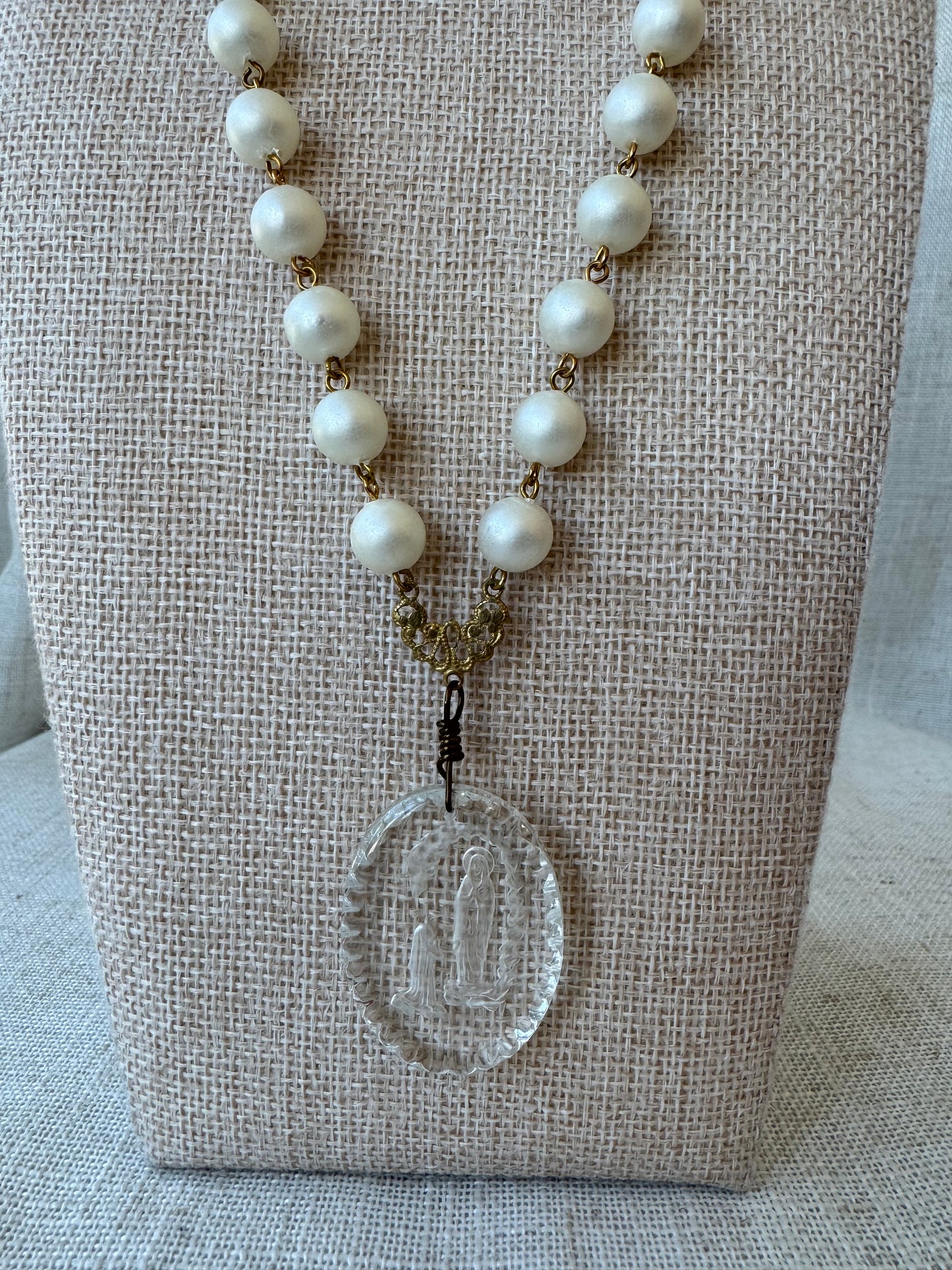 Our Lady Lourdes Faux Pearl Necklace