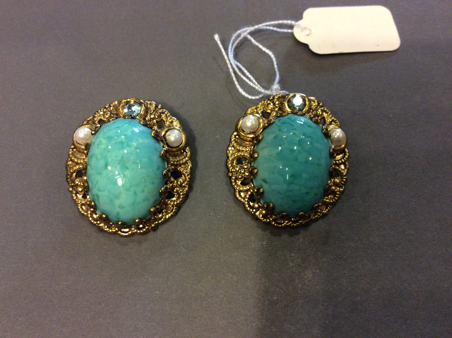 Gold blue stone earrings