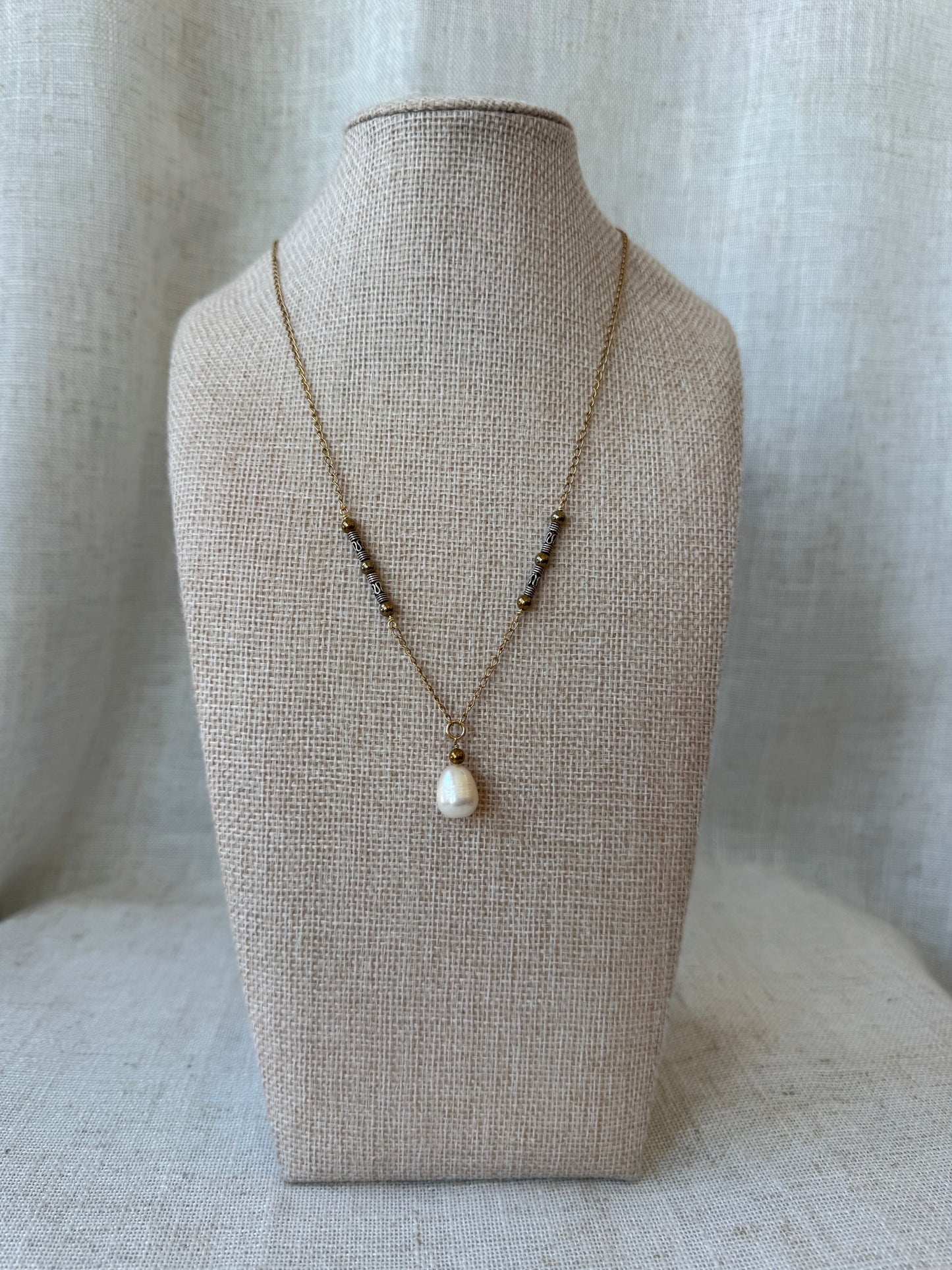 Teardrop Pearl and Bali Beads Necklace