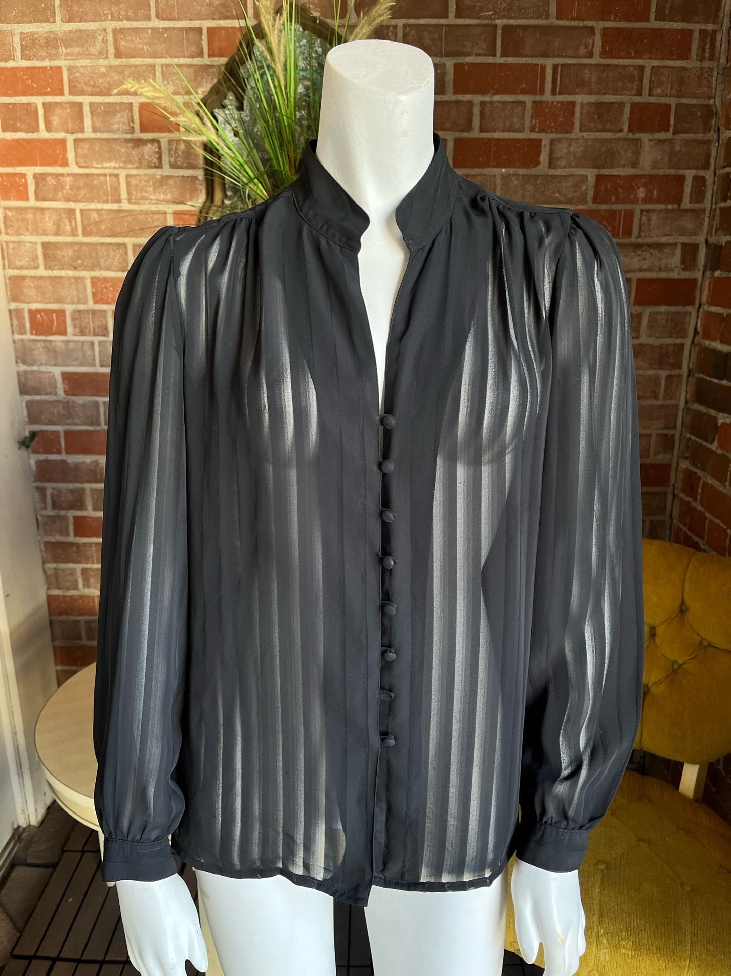 1980s Sheer Black Blouse