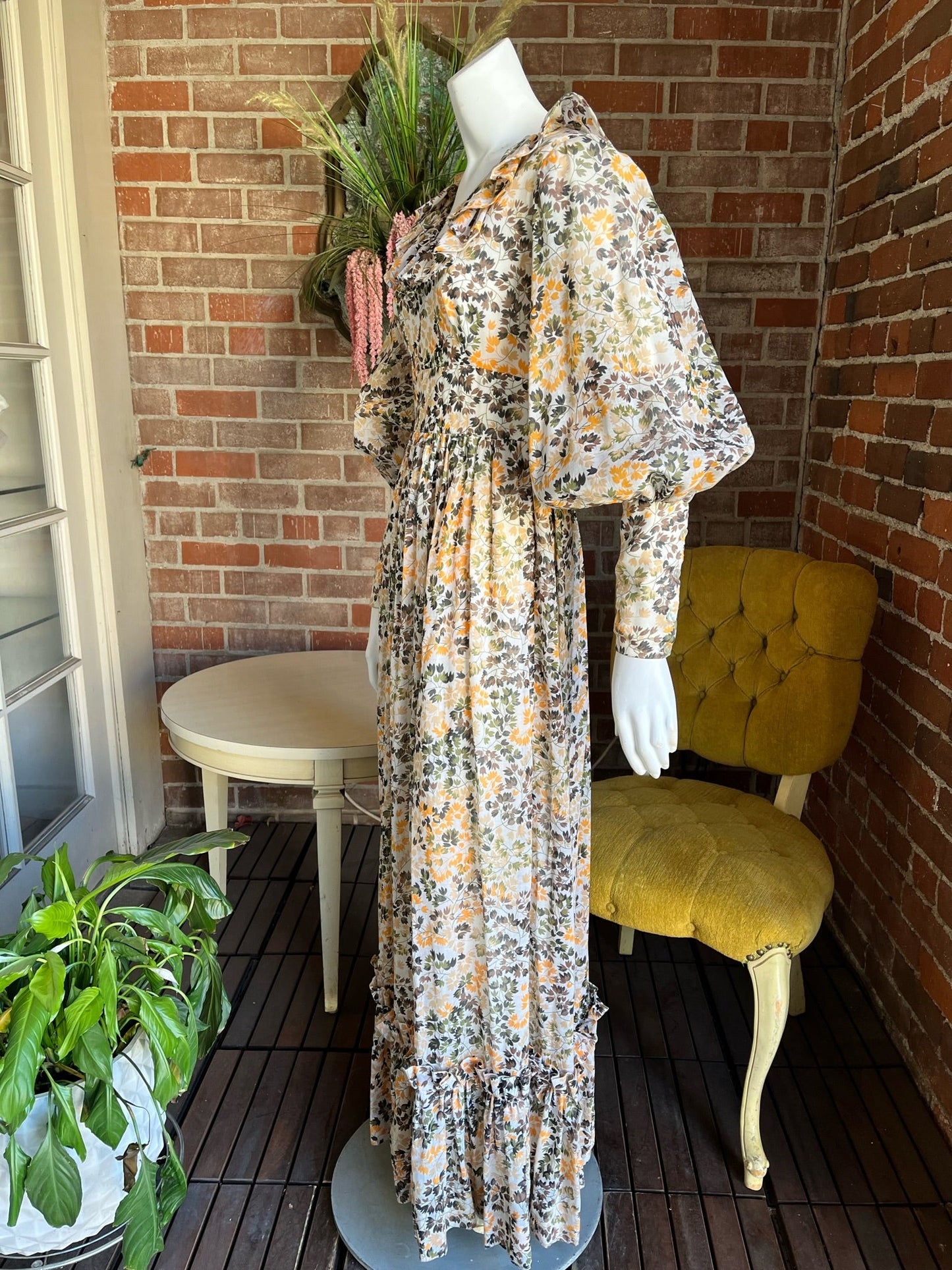 1970s Sheer Autumn Foliage Dress