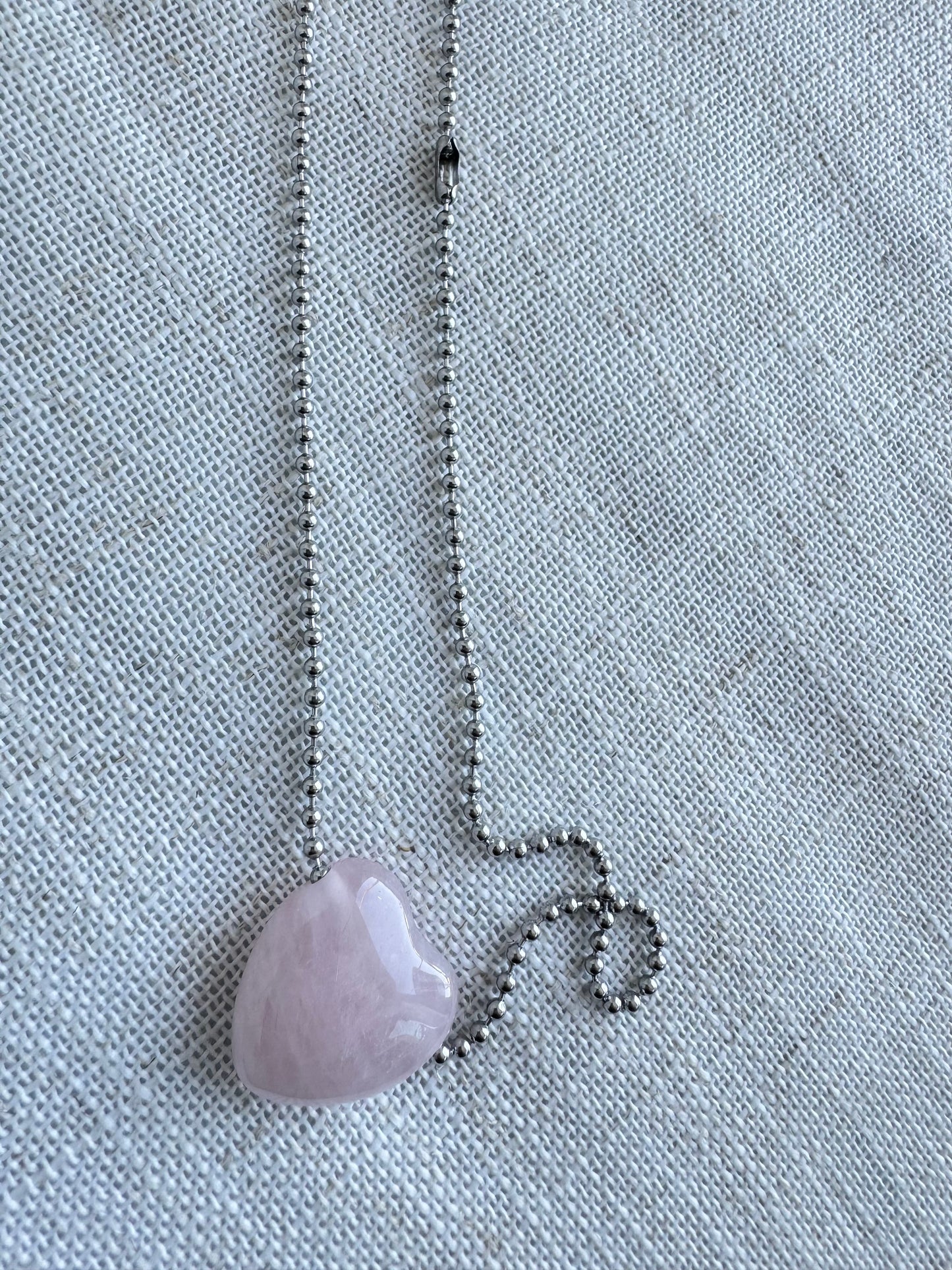 Rose Quartz Heart Ball Chain Necklace