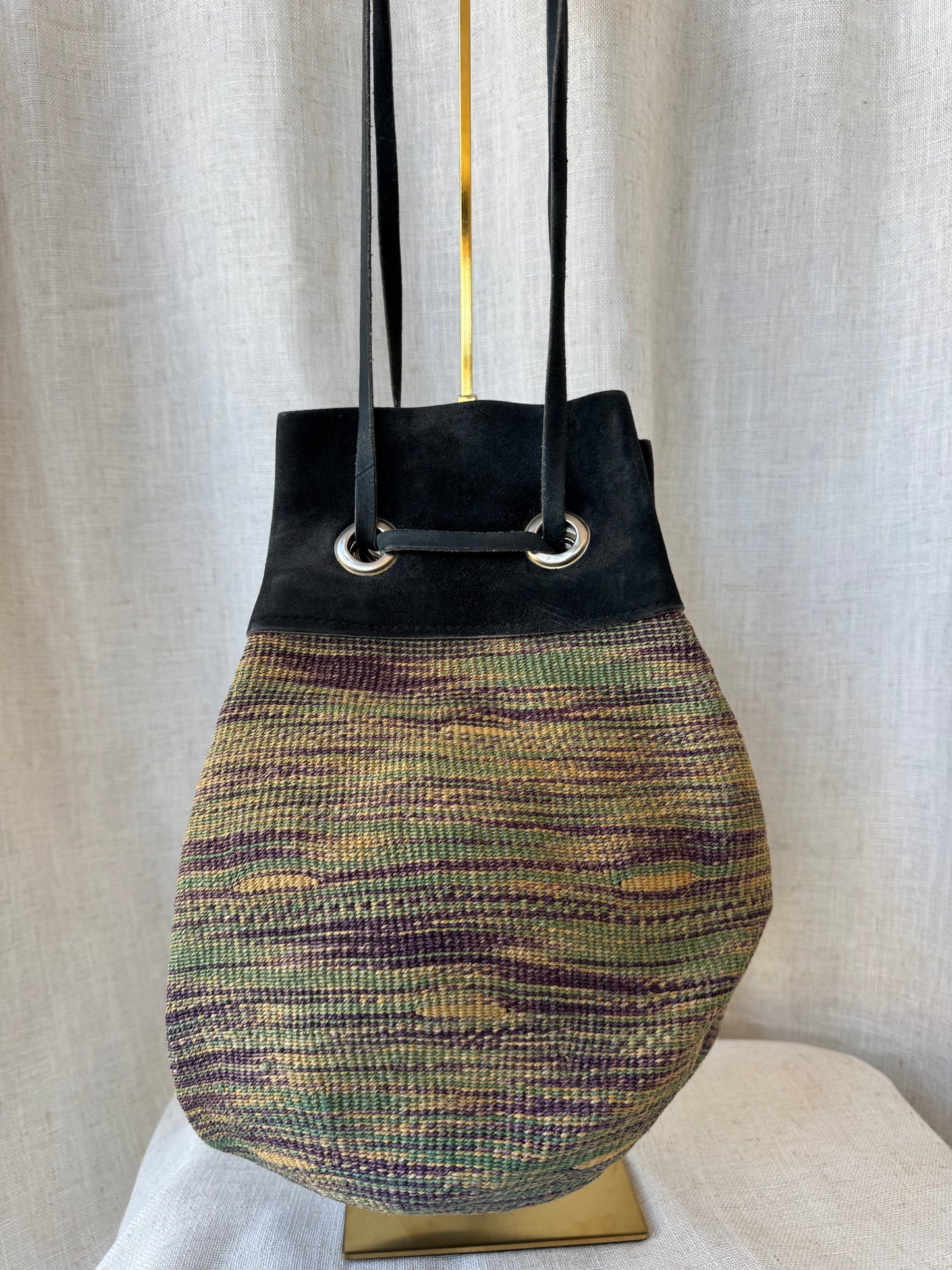 Suede & Raffia Bucket Bag