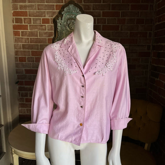 1950s Pink Rhinestone Top