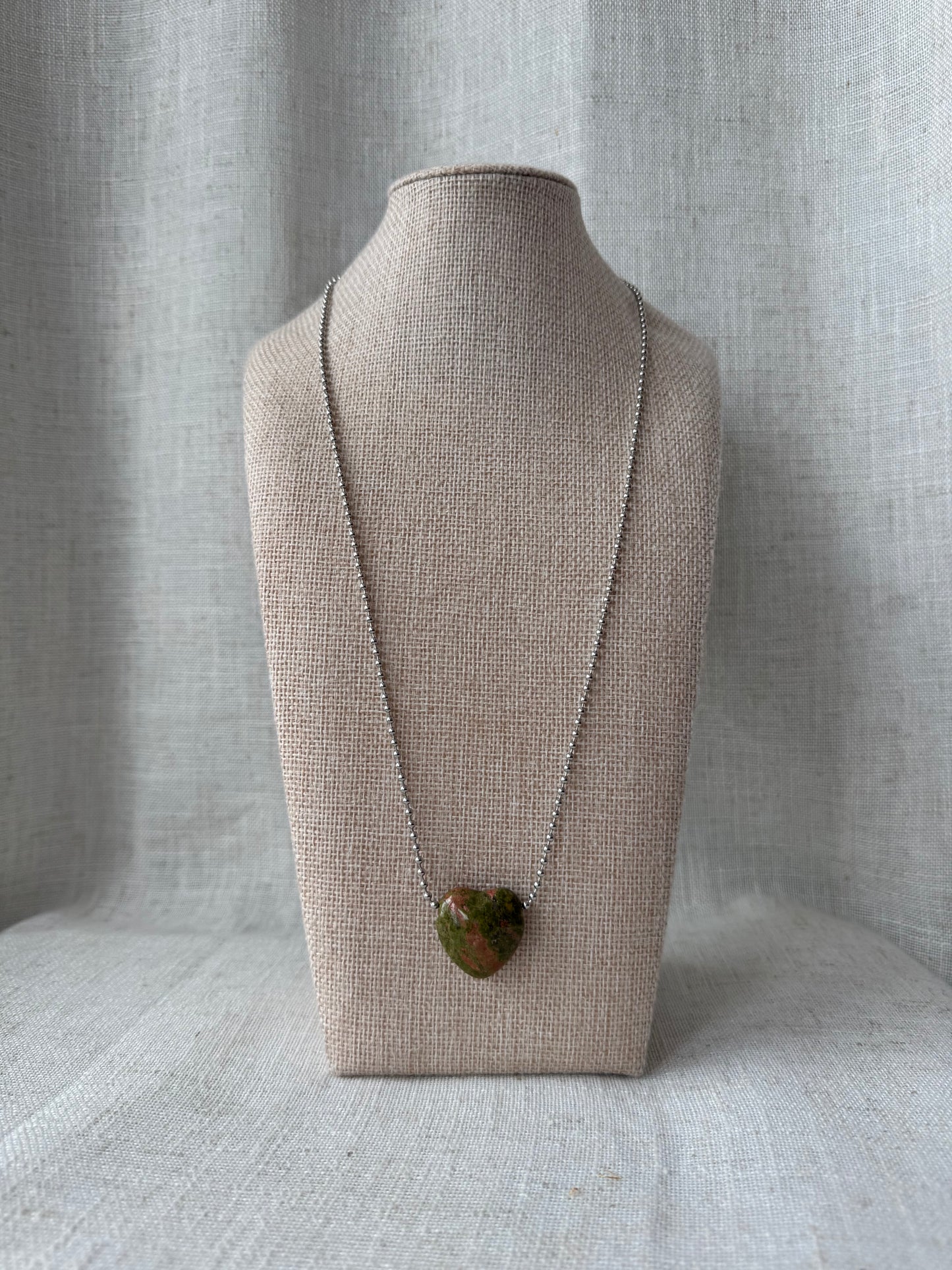 Unakite Green Heart Necklace