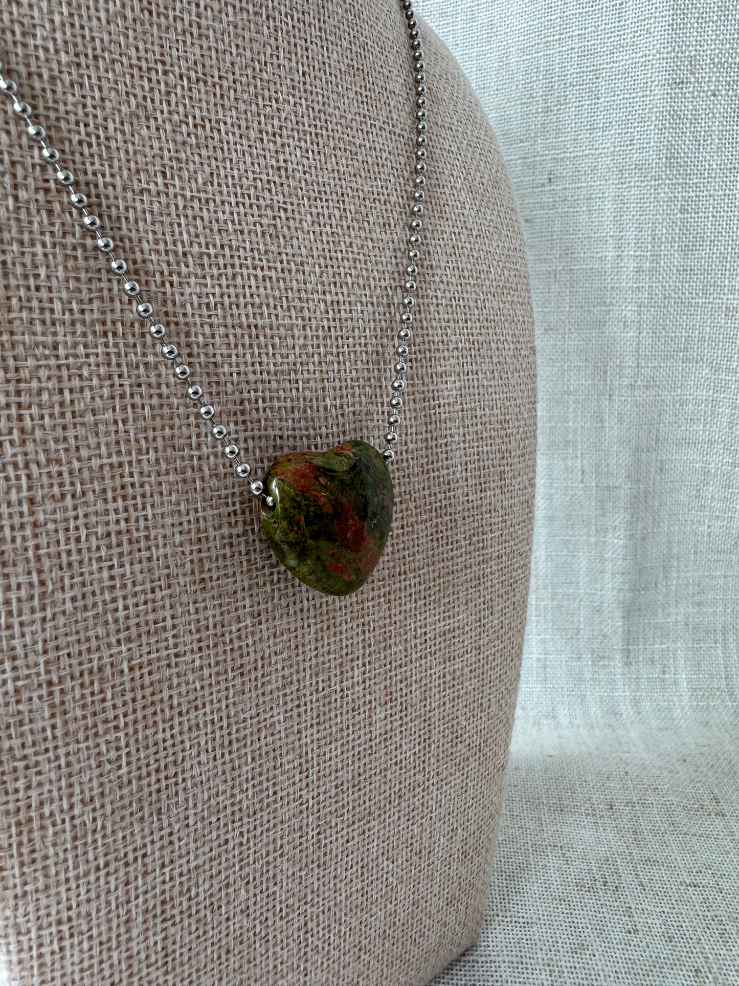 Unakite Green Heart Necklace