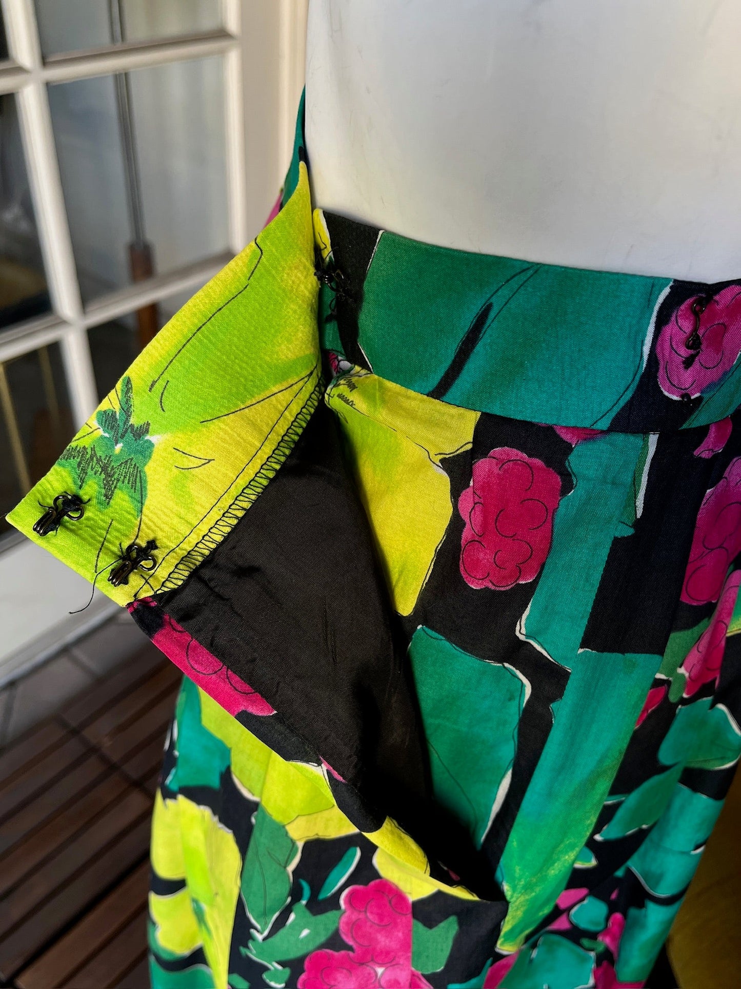 1980s Neon Floral Skirt By Jaeger