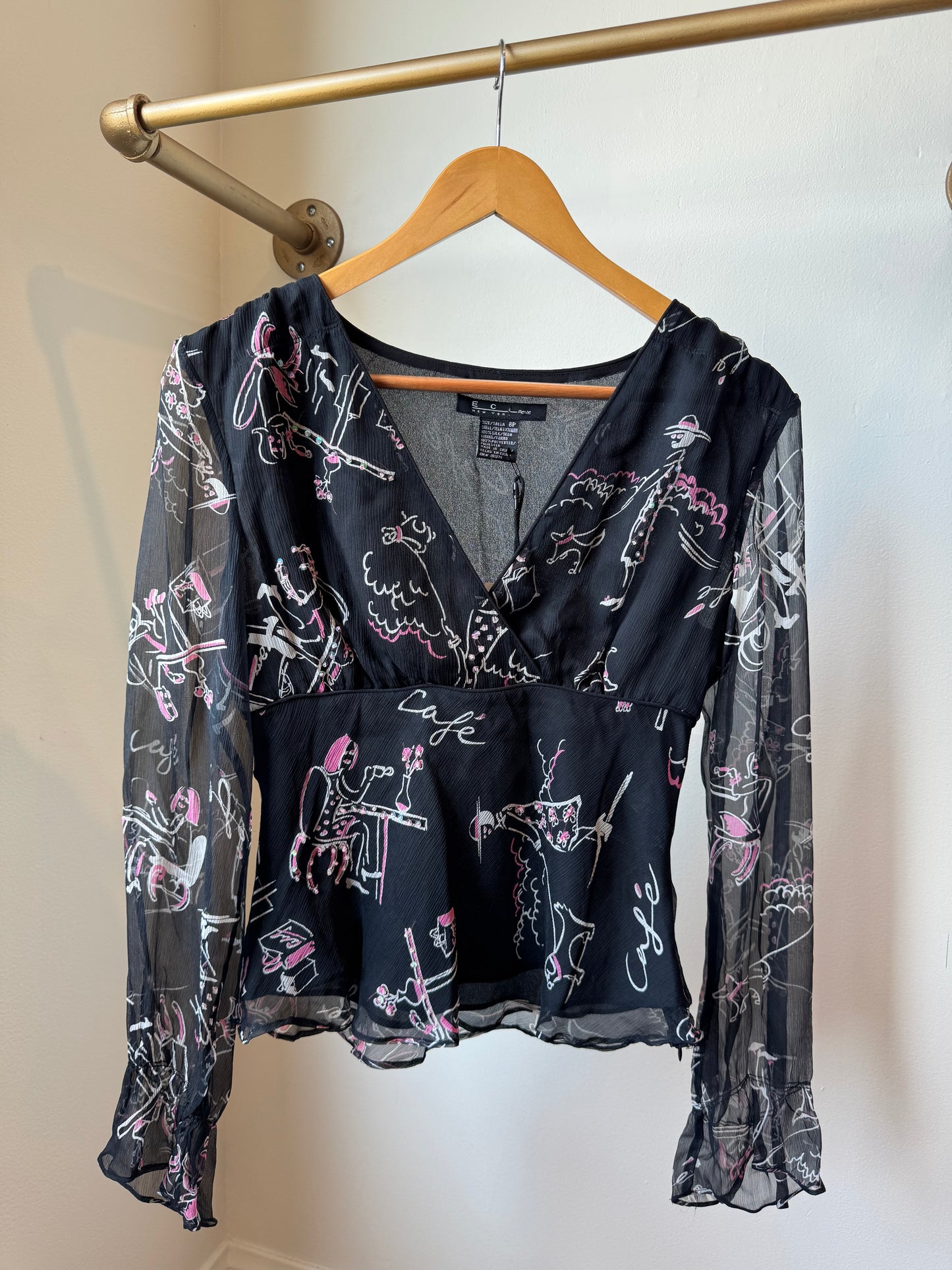 Sheer Sequin Novelty Print Top