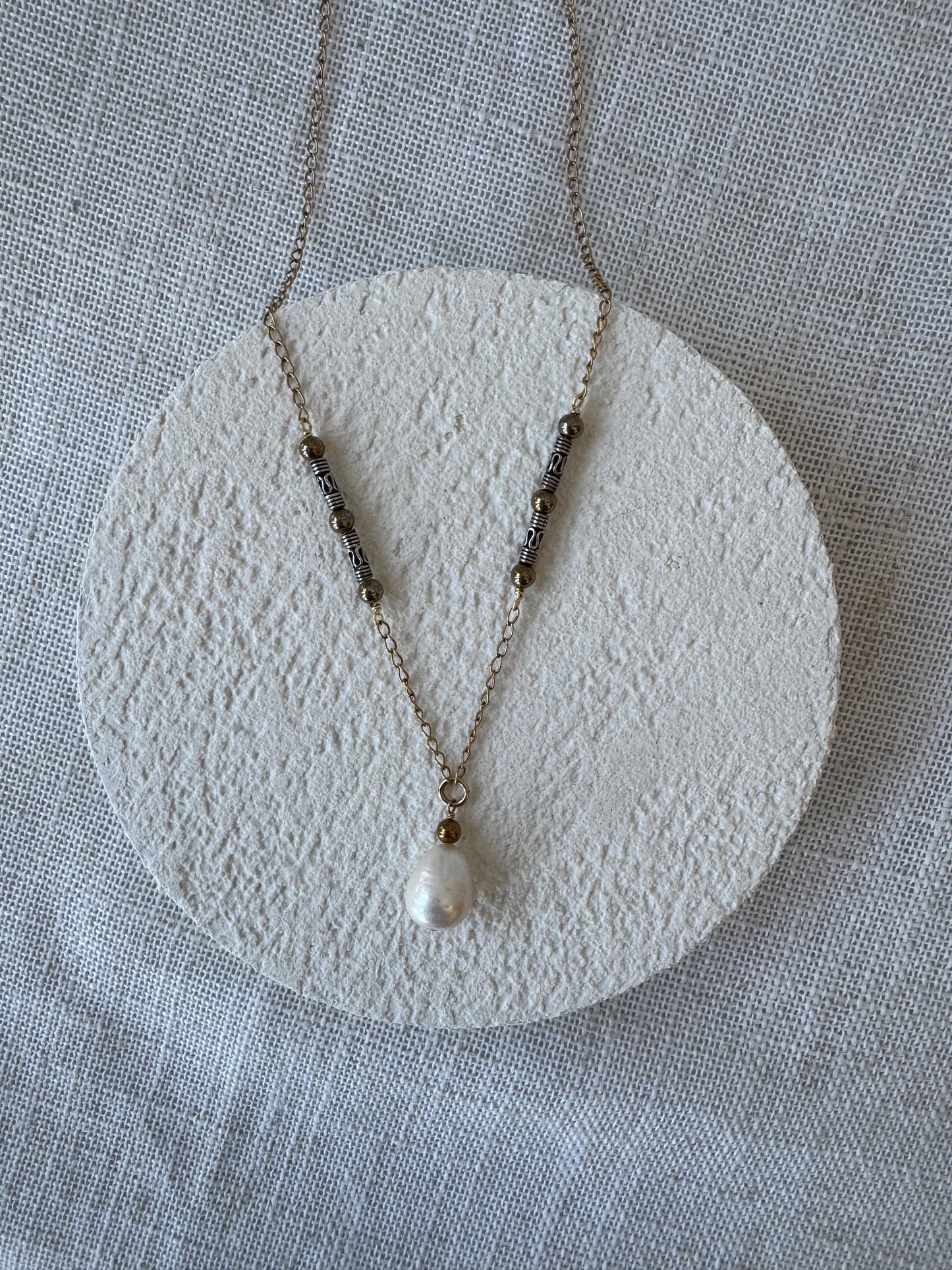 Teardrop Pearl and Bali Beads Necklace
