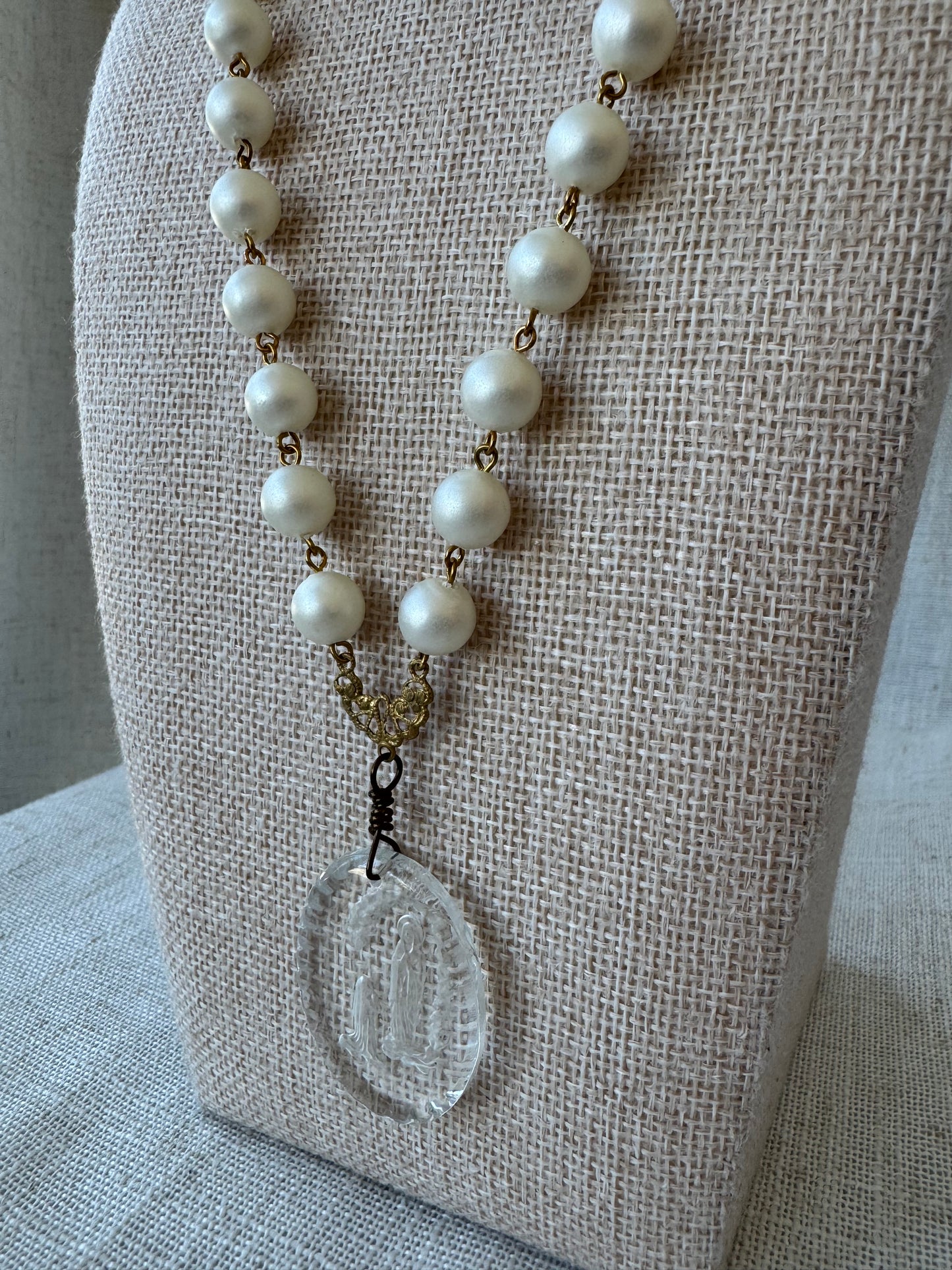 Our Lady Lourdes Faux Pearl Necklace
