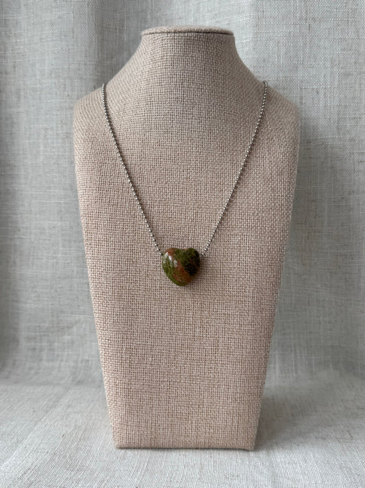 Unakite Green Heart Necklace