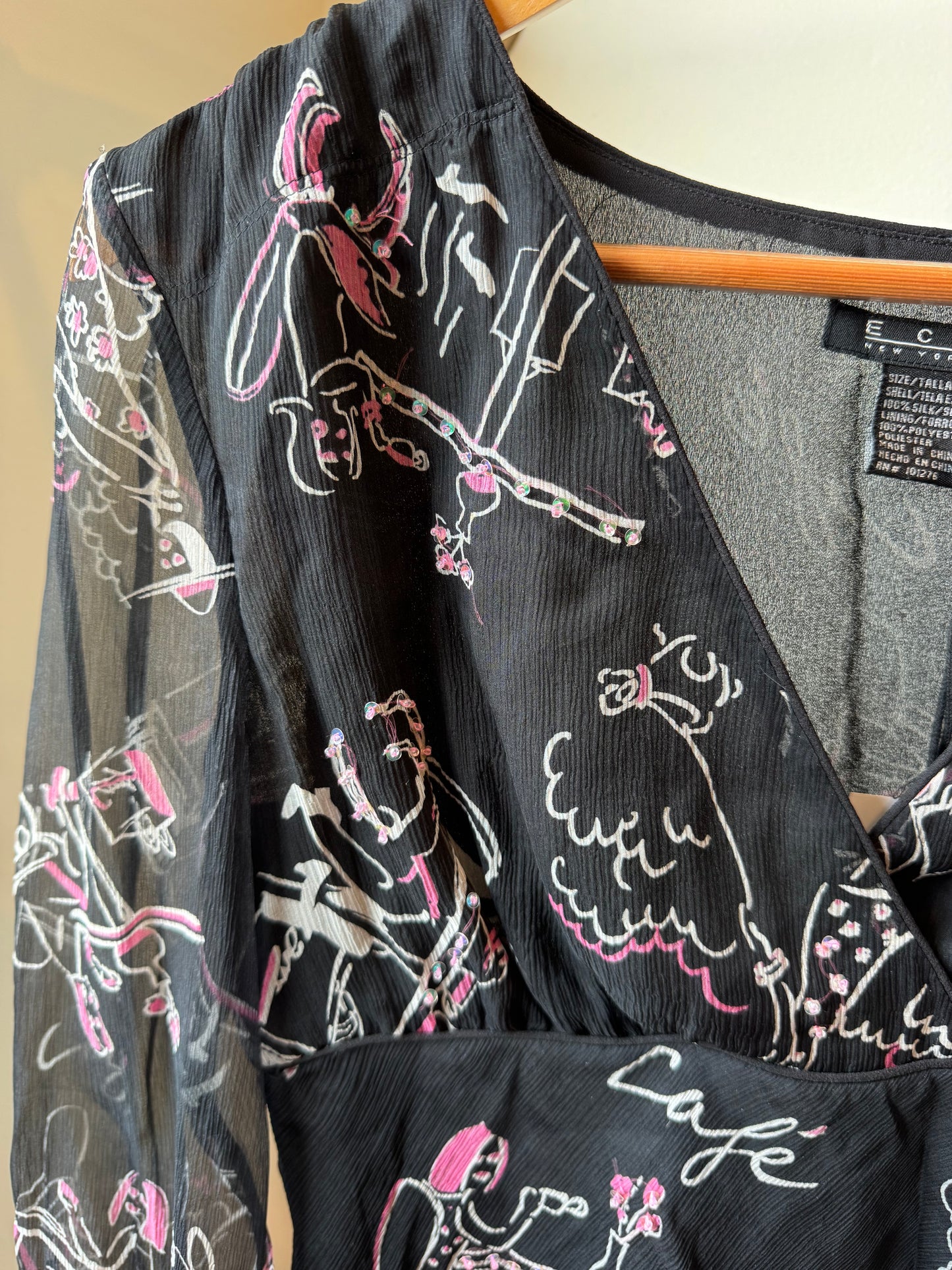 Sheer Sequin Novelty Print Top