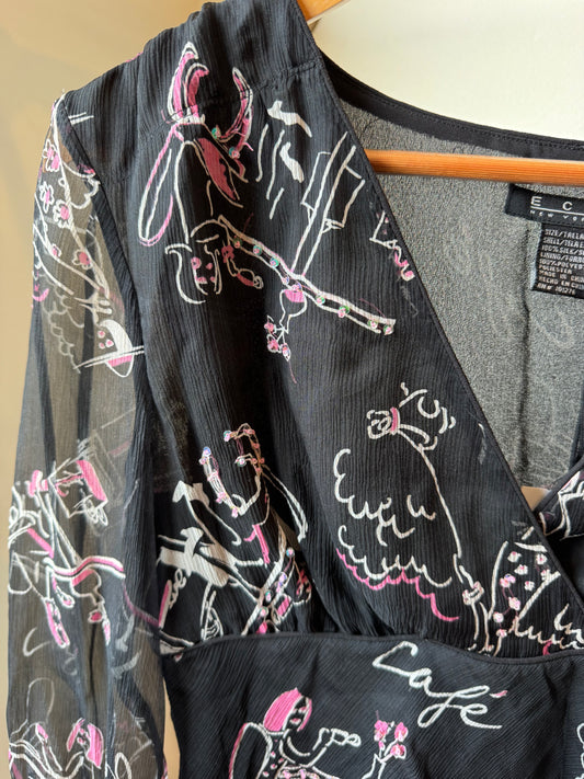 Sheer Sequin Novelty Print Top
