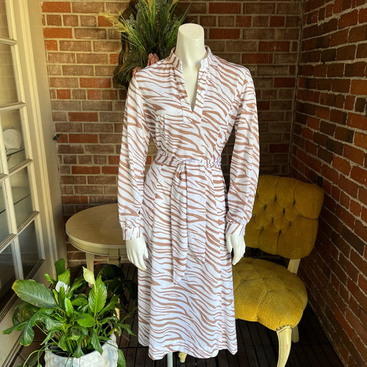 1970s Brown Zebra Print Dress