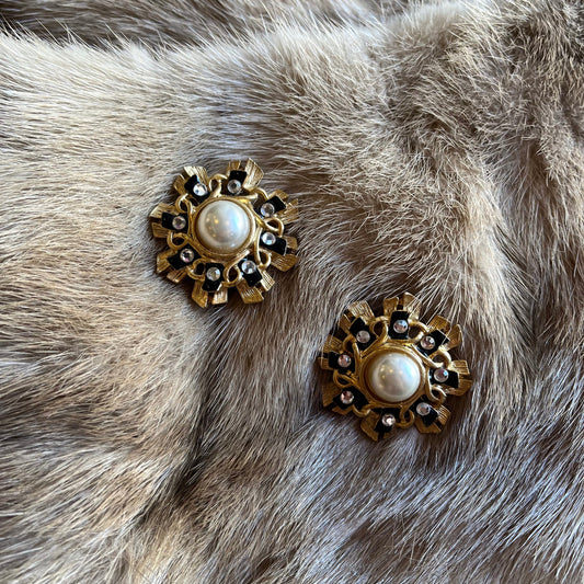 Gold Pearl Clip On Earrings