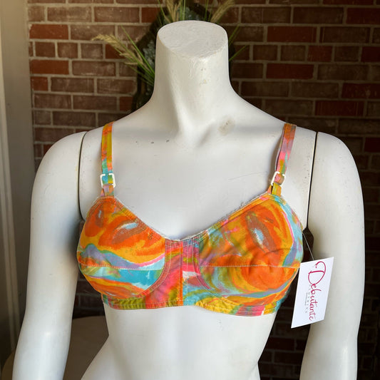 1960s Abstract Cotton Bikini Top