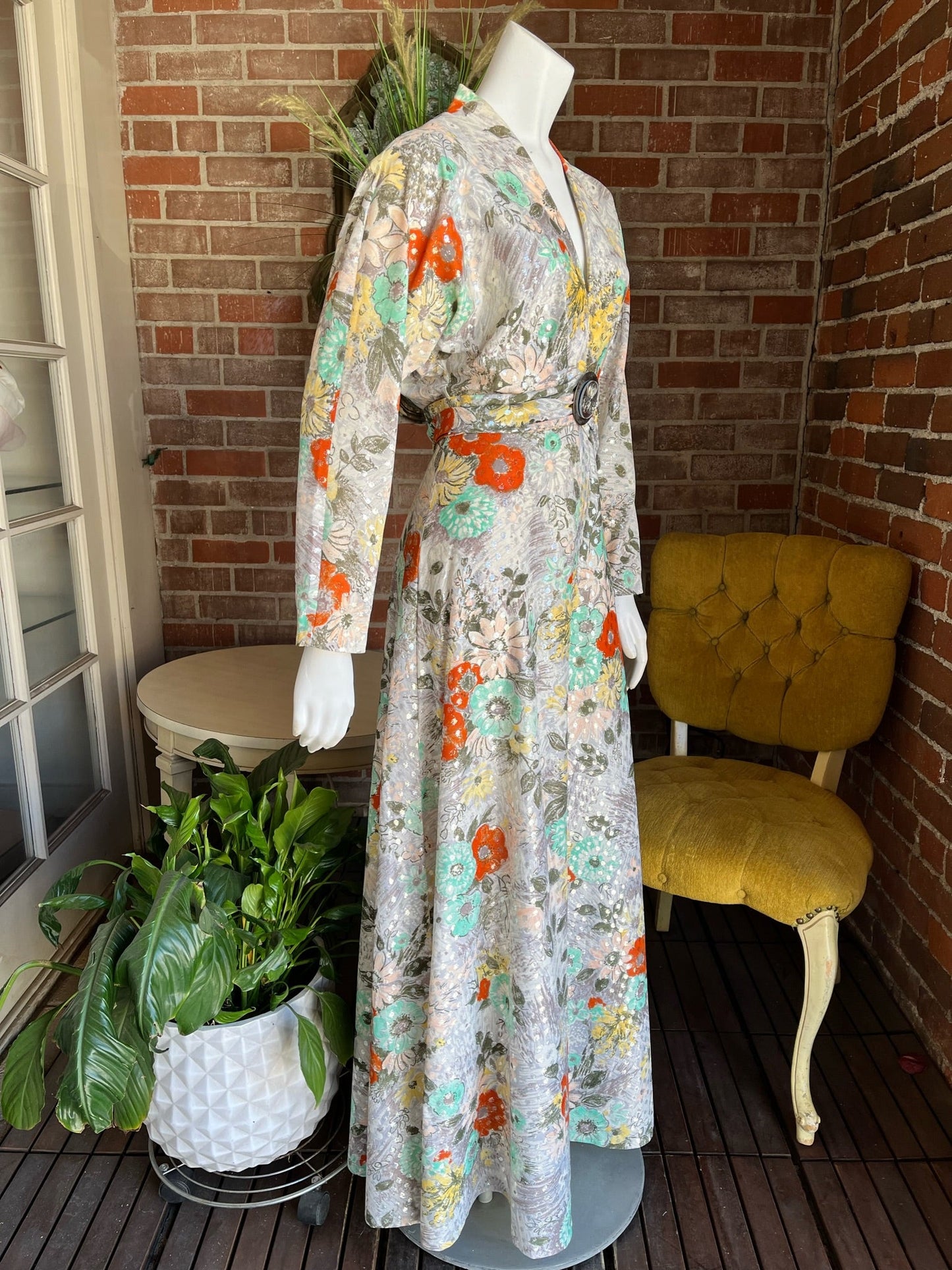 1970s Floral Lamè Dress